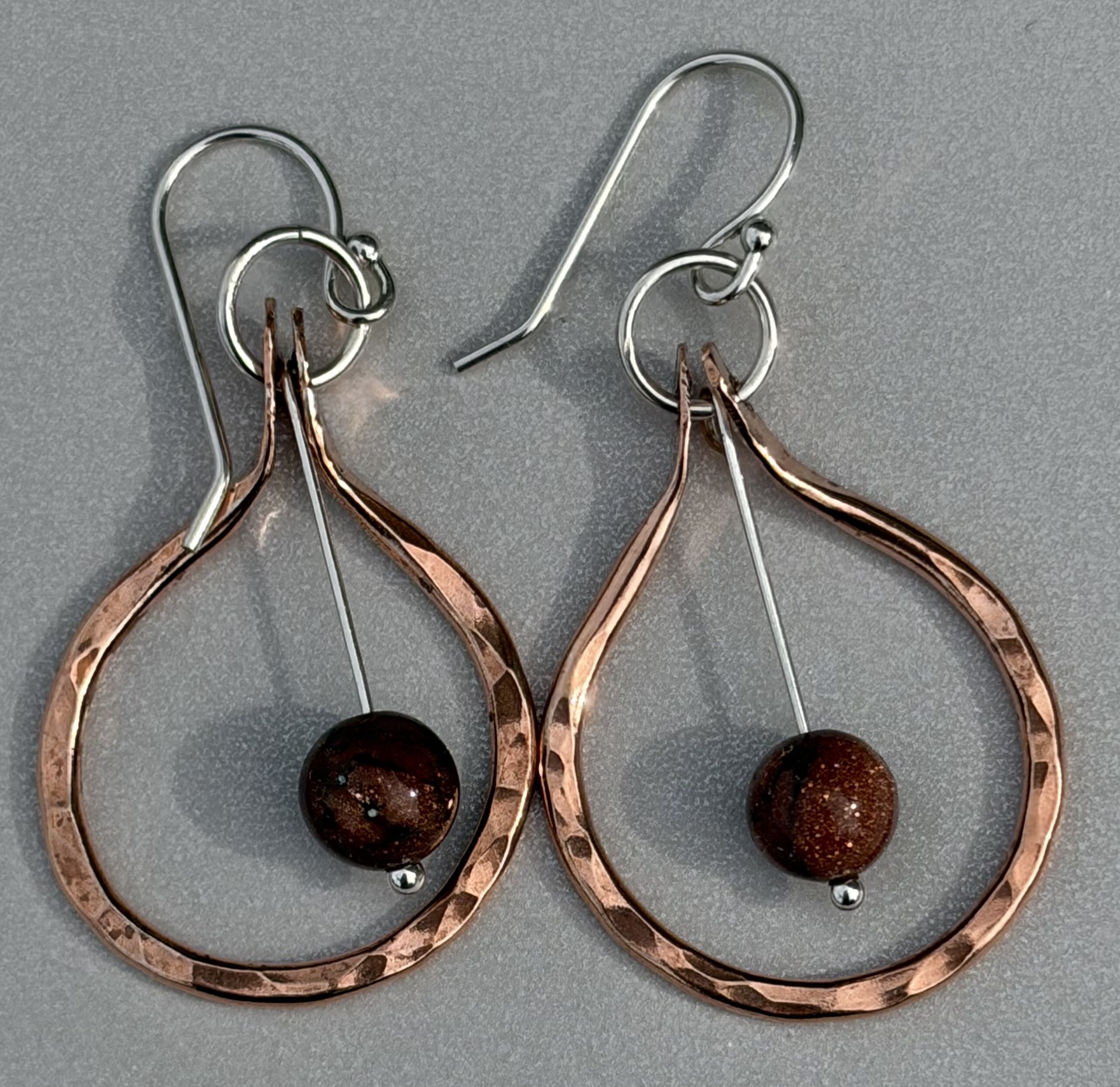Copper Drops with Goldstone Earrings