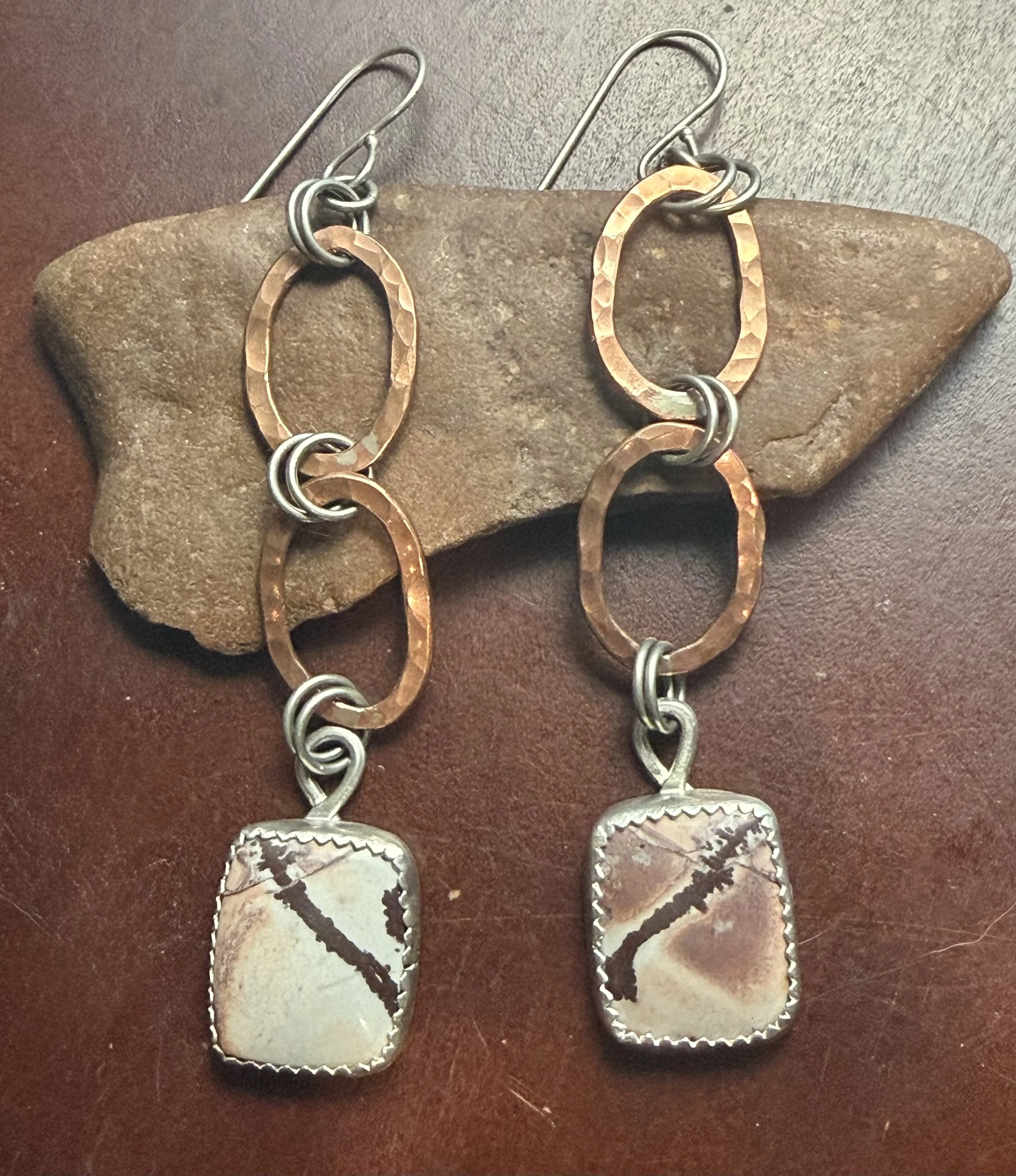 Sterling Silver and Copper with Jasper Dangles
