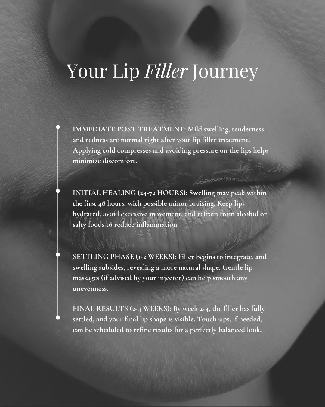 Lip filler should enhance your natural features, not overpower them.
A thoughtful lip enhancement journey often happens gradually and focuses on:
✨ Restoring balance and proportion
✨ Enhancing natural shape
✨ Supporting hydration and structure
For ma