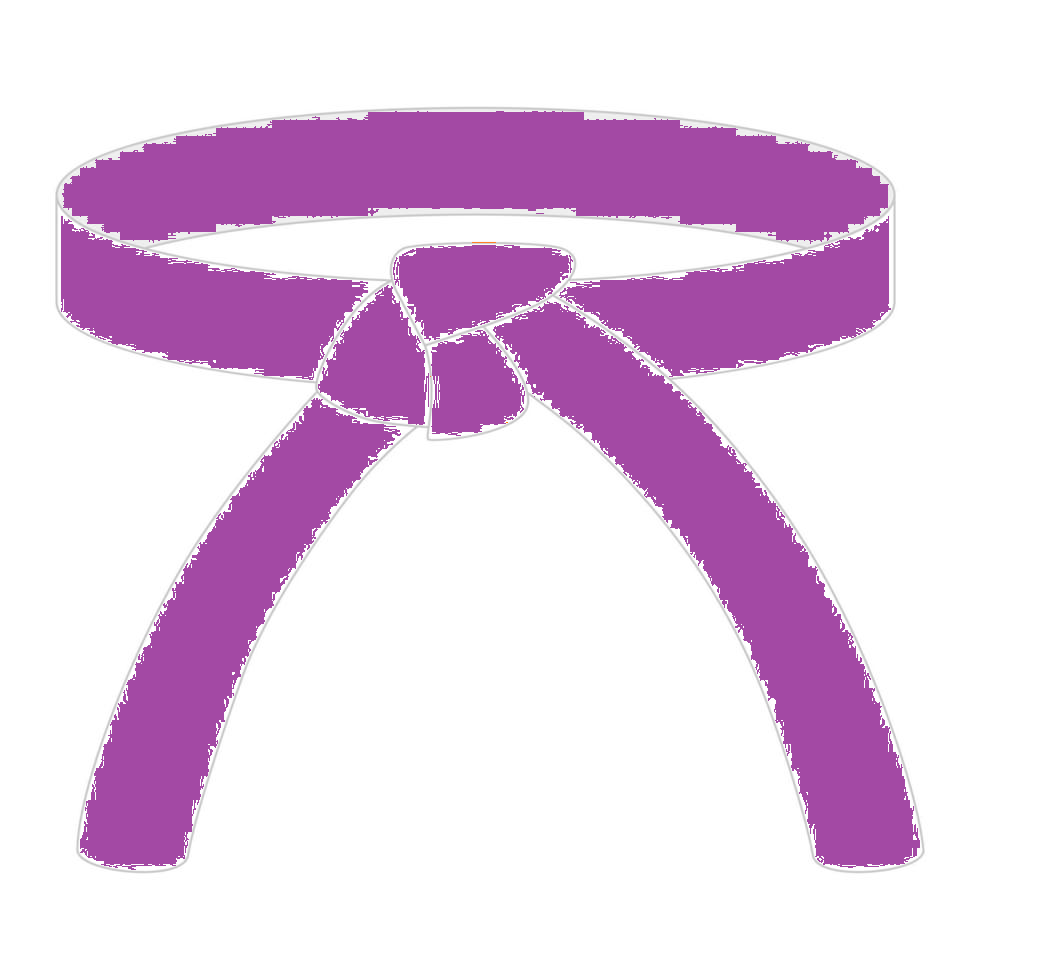 Outline drawing of a purple martial arts belt with a knot in the middle.
