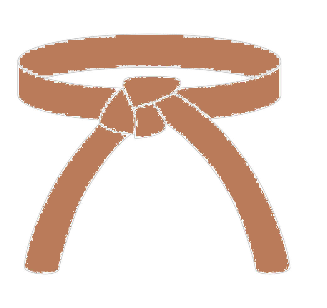 Outline drawing of a brown karate belt tied in a knot.