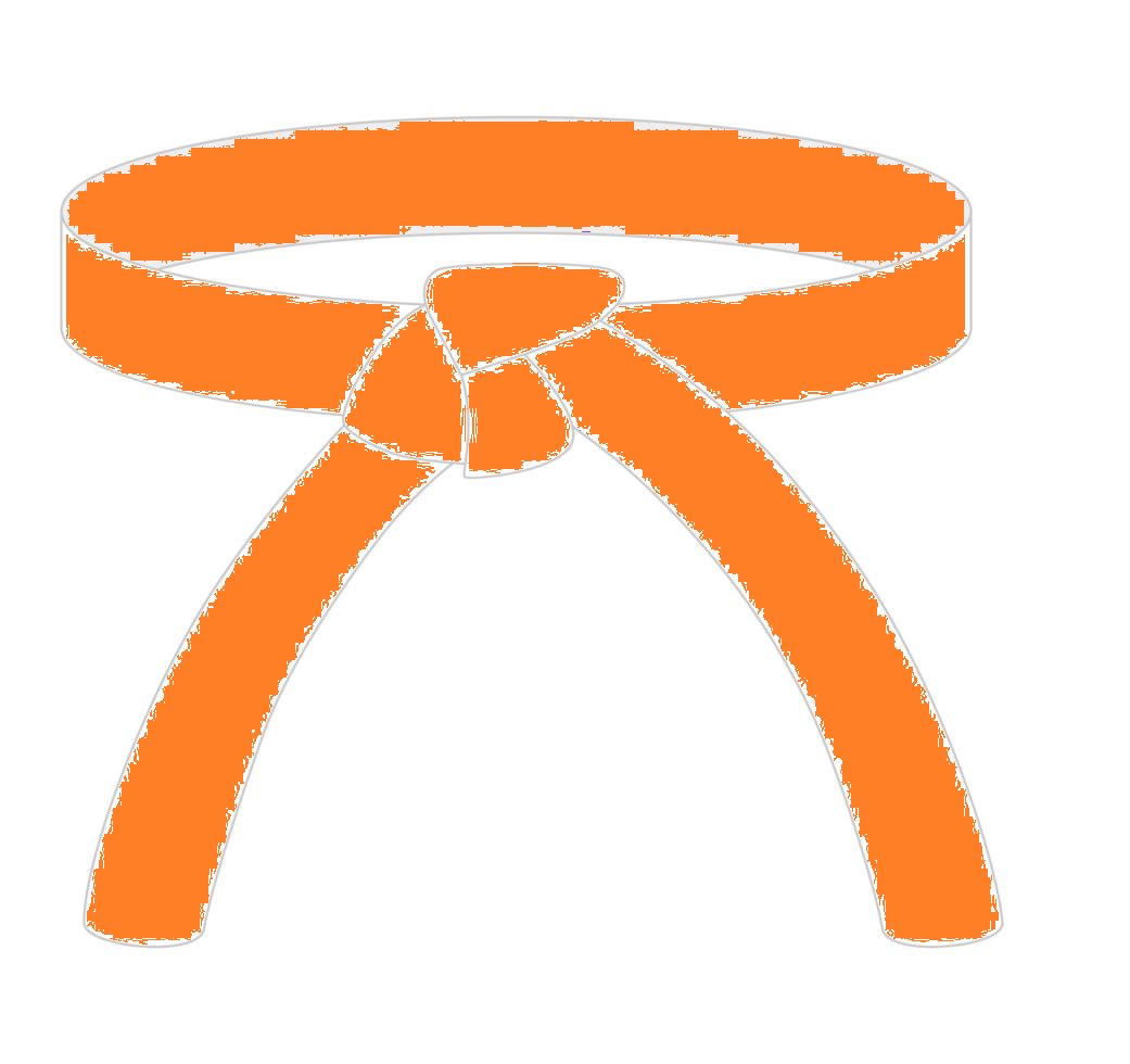 Outline drawing of an orange karate belt tied in a knot.