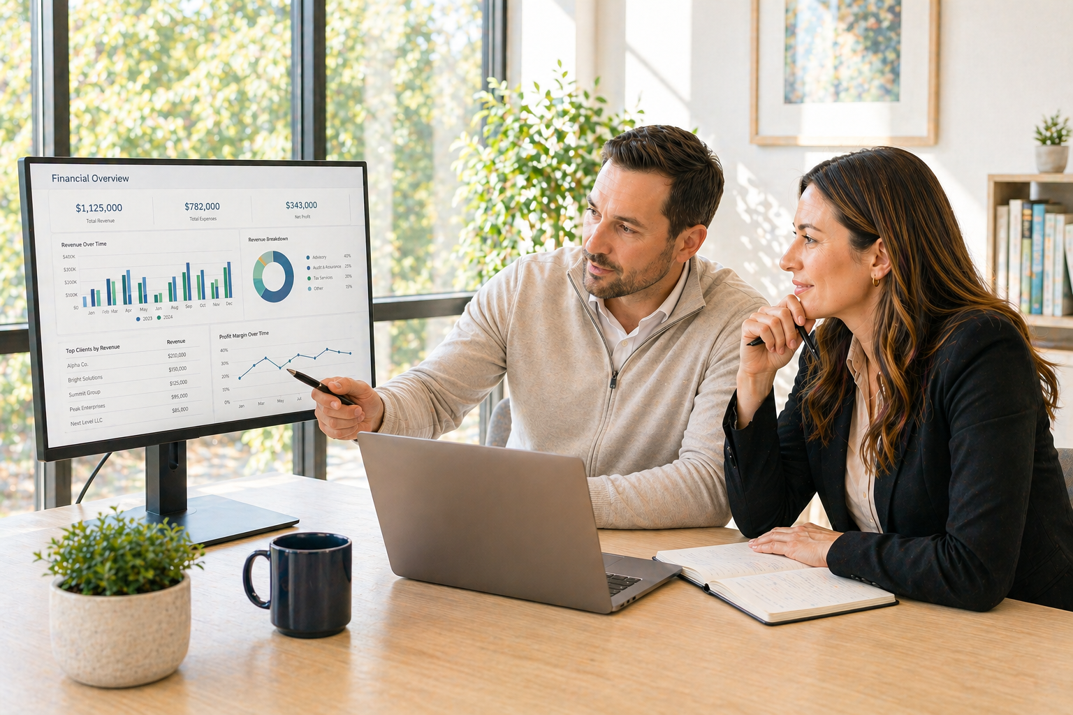 CPA firm advisor reviewing state and federal tax credit eligibility reports with a client using TaxCredible's audit-ready documentation