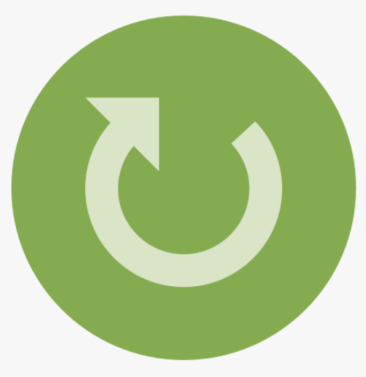 Green recycling or refresh icon with circular arrow in the center.
