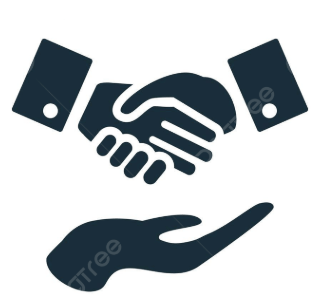 Icon of a handshake above an open hand, symbolizing agreement or assistance.