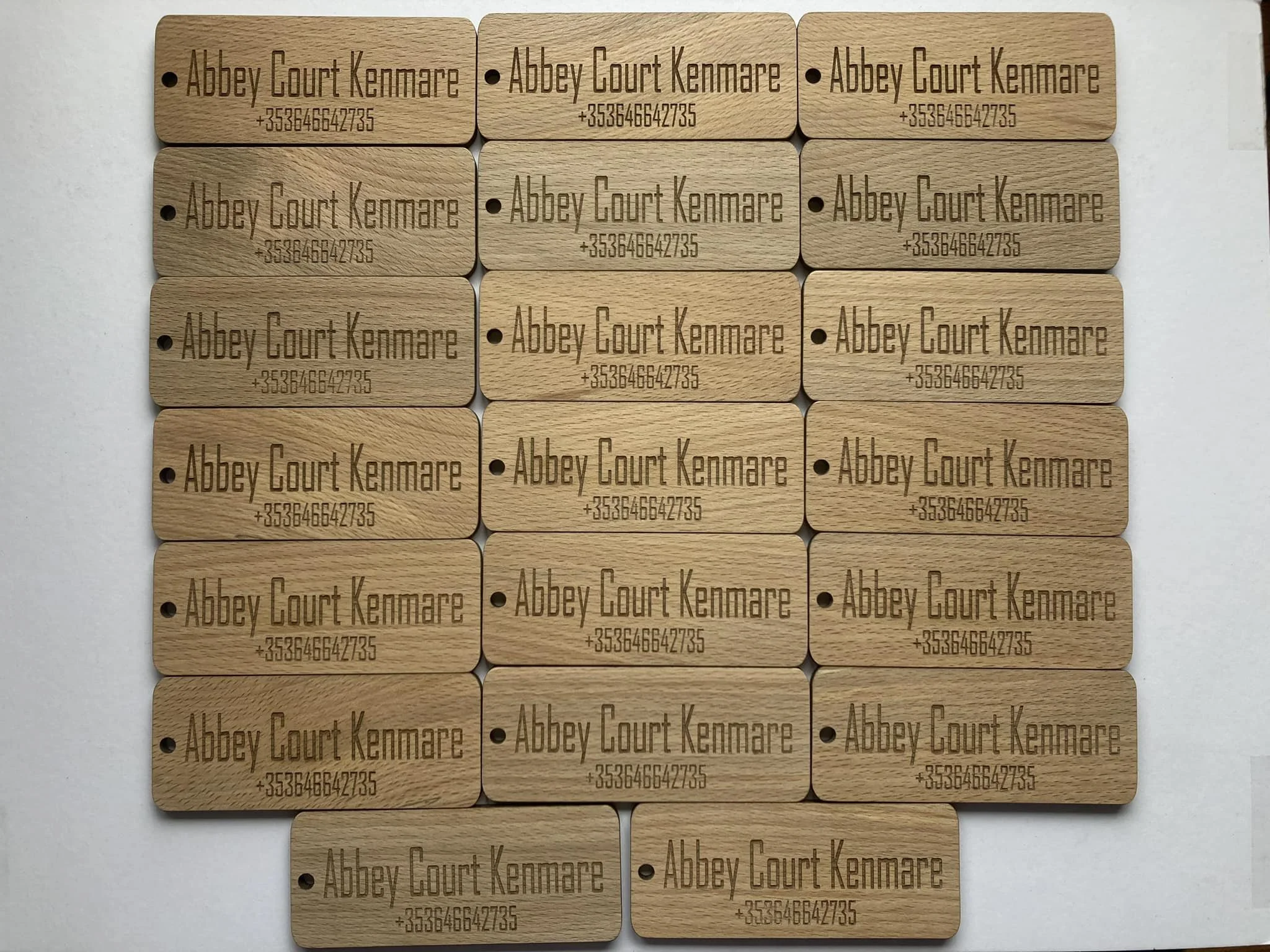 Custom made oak key room tags for B&B