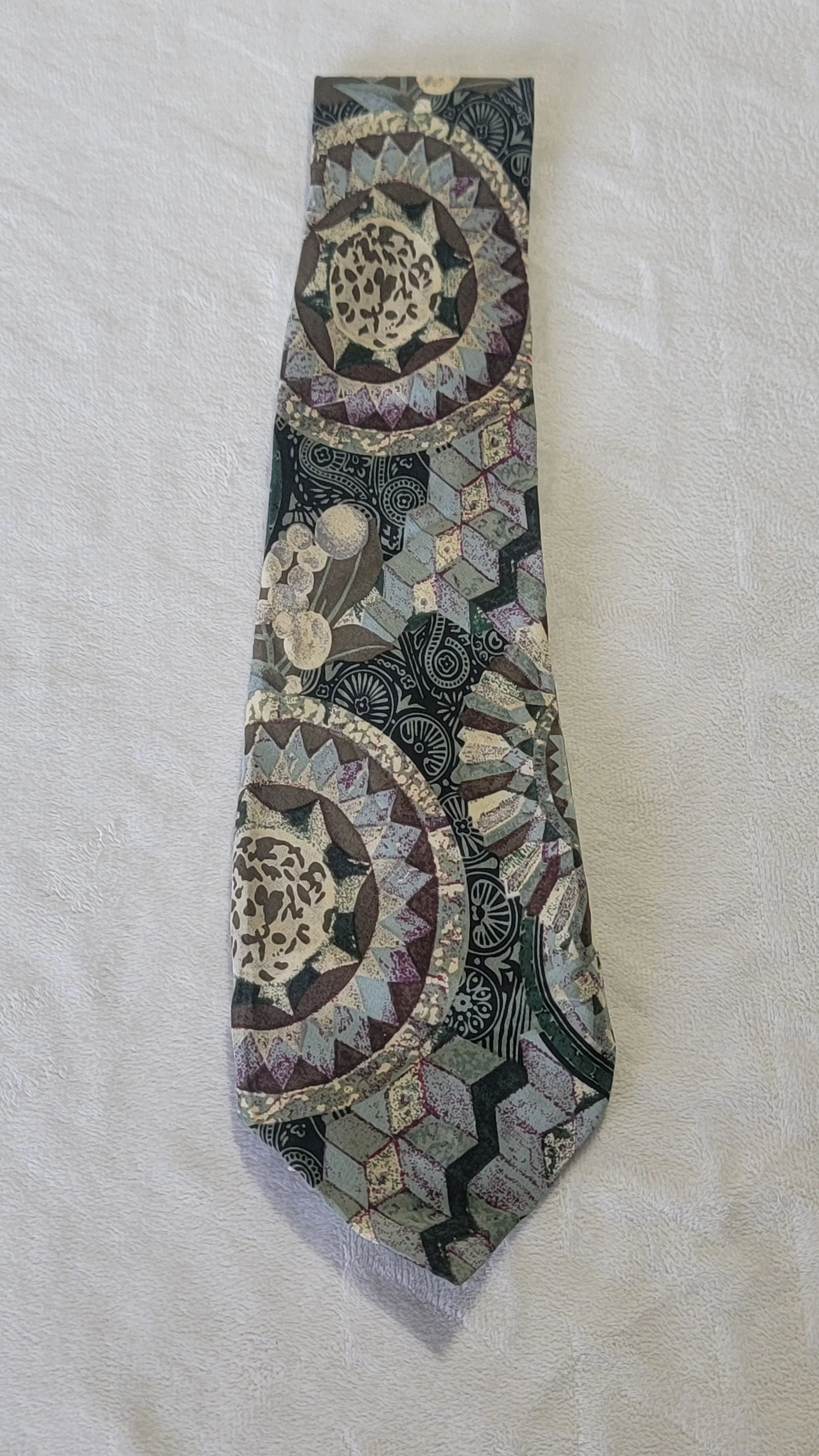 Green Brown and Blue patterned tie