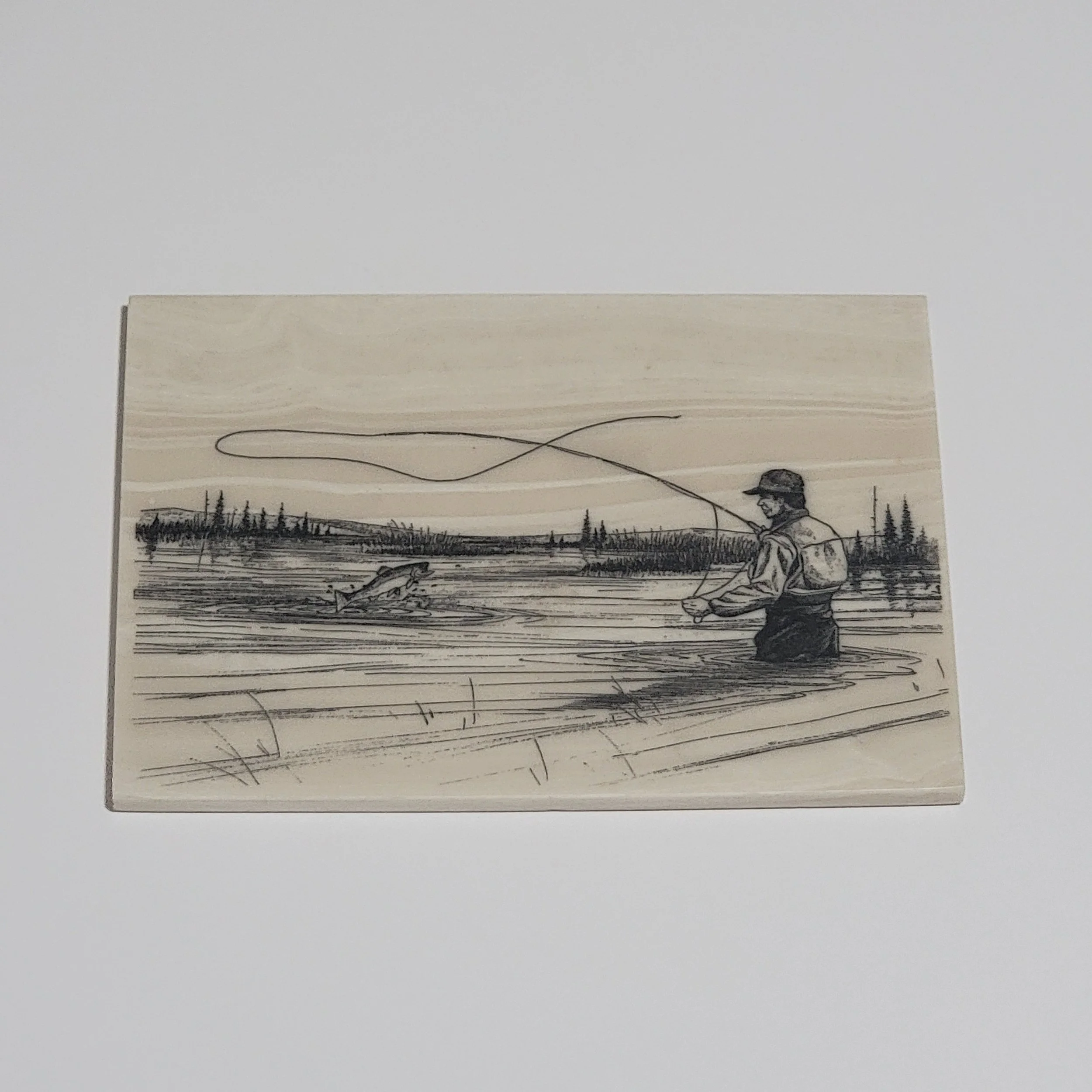 Etched Tile Decor of Fisherman