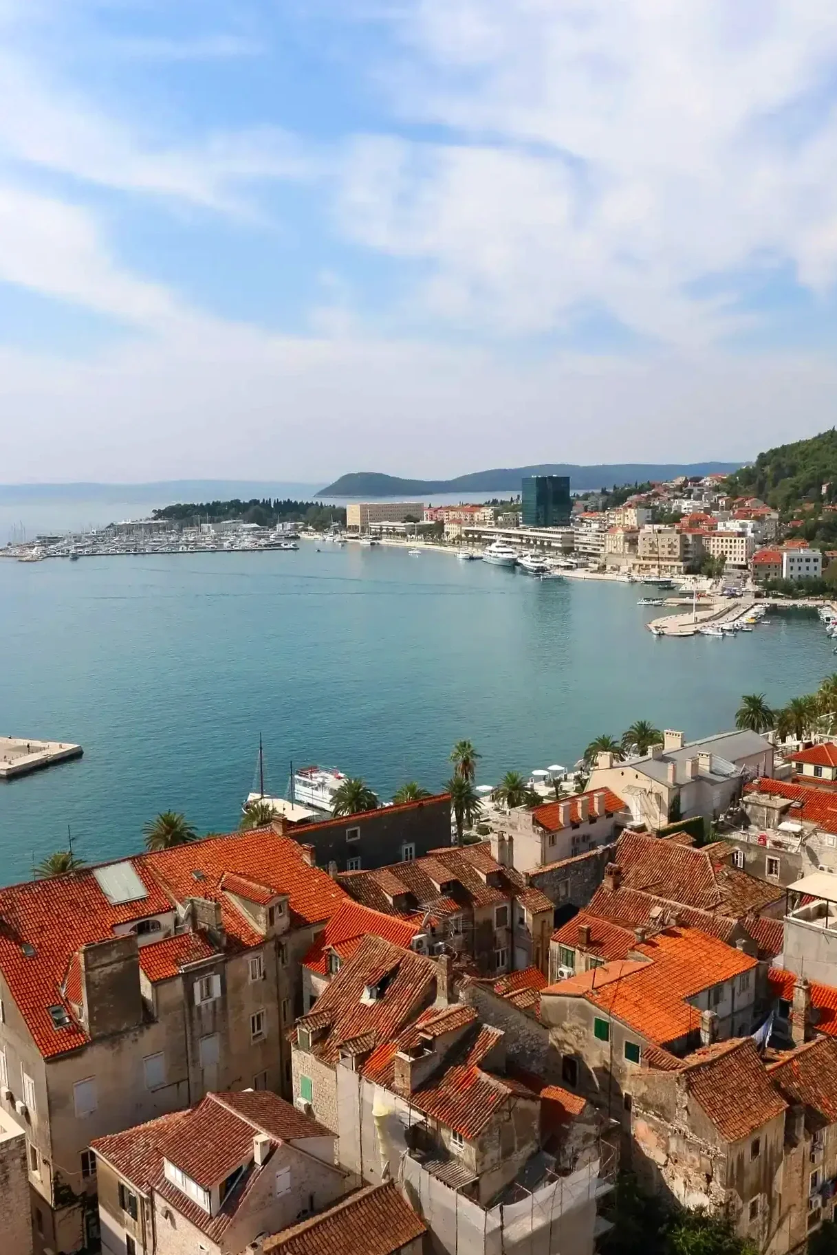 Panoramic view of Split, Croatia, overlooking the historic old town rooftops, the Riva waterfront, and the Adriatic Sea with the city harbor in the background during Danubia Adria