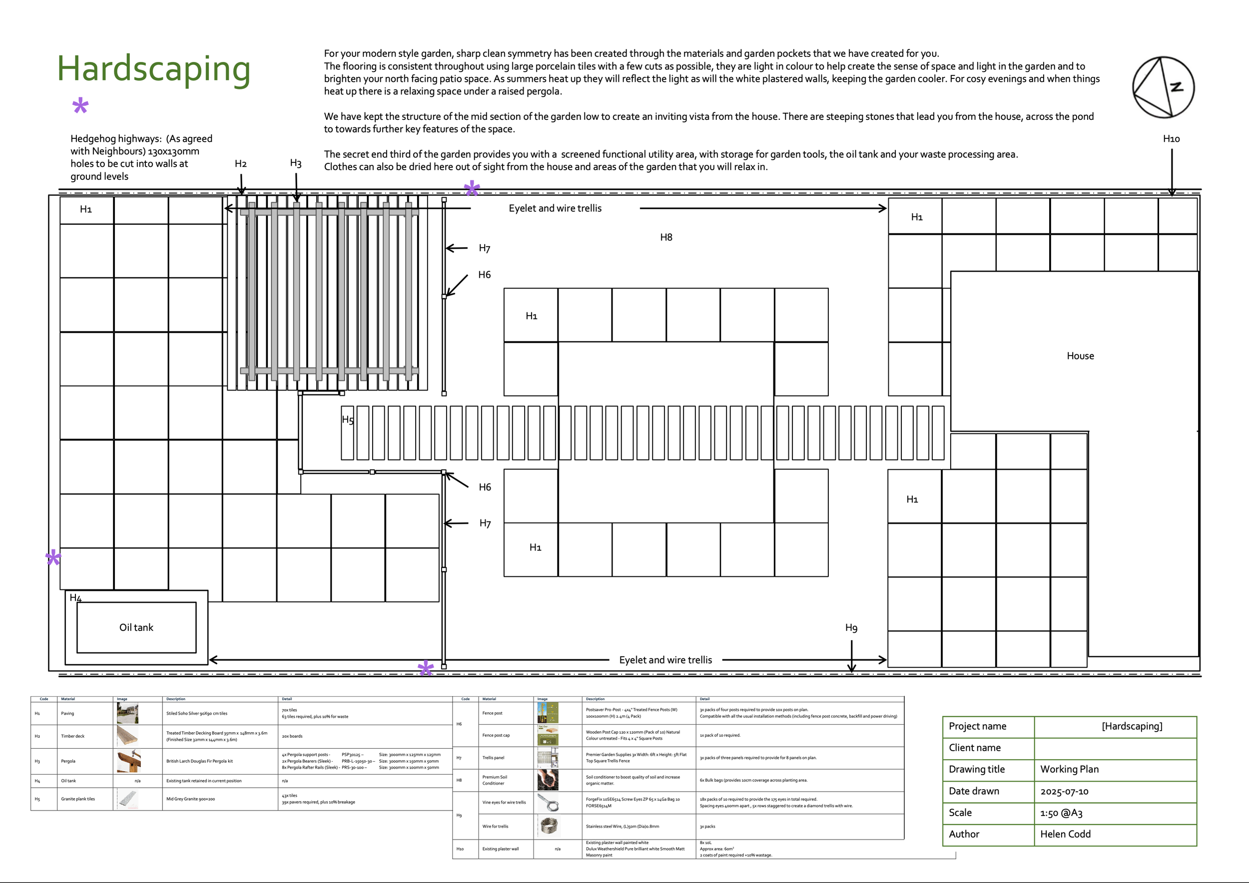 Modern garden with cool tones, clean lines and a sunken wildlife pond - Hardscaping