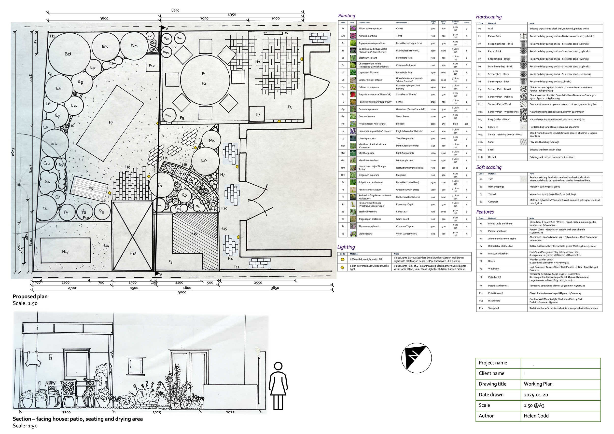 Small patio garden for a young family - Working plan