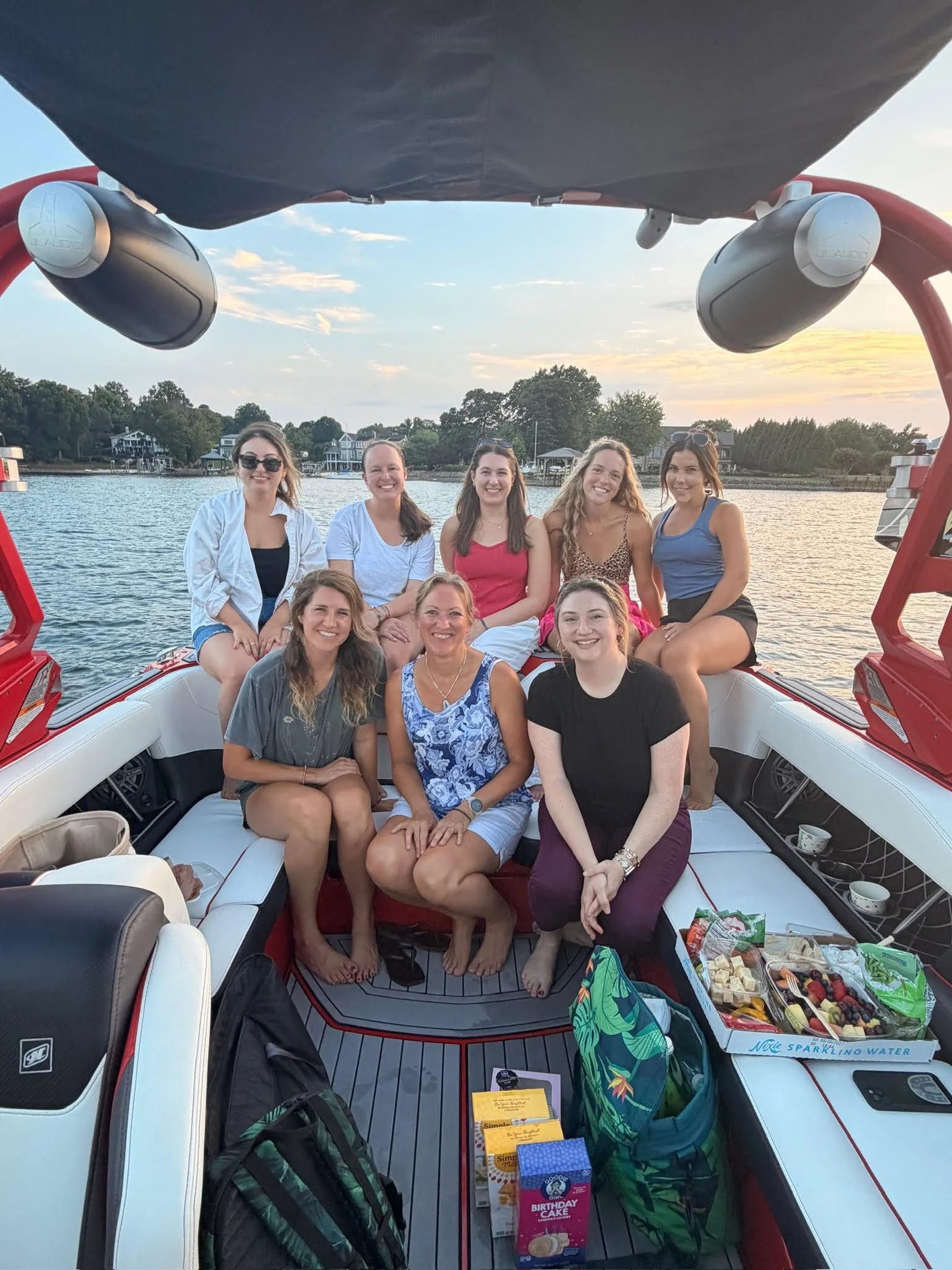 Group of women enjoy a sunset cruise and event on Lake Norman, NC