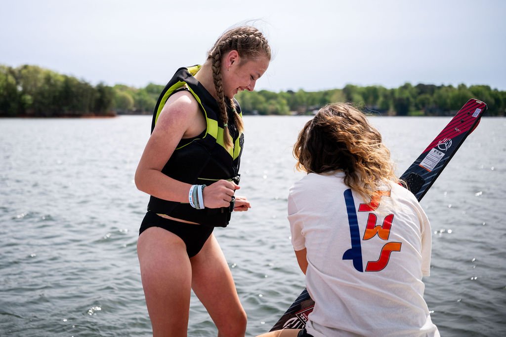 Student at Surf Wake Ski during a private water ski lesson.