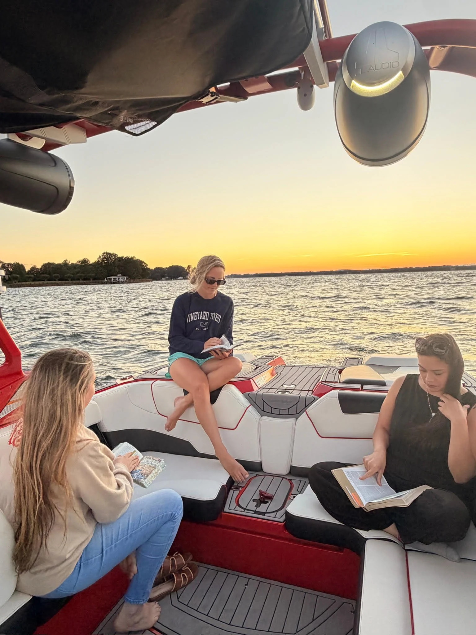Group enjoys a Bible Conversation on lake norman