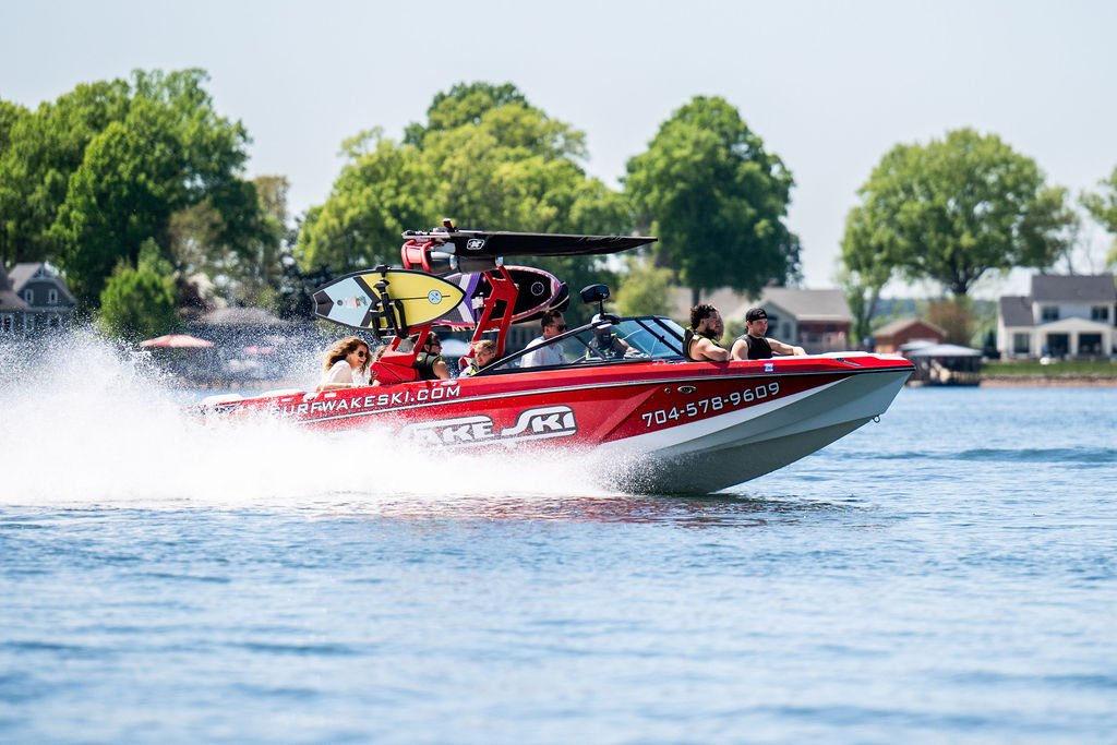 Surf Wake Ski boat driving on Lake Norman