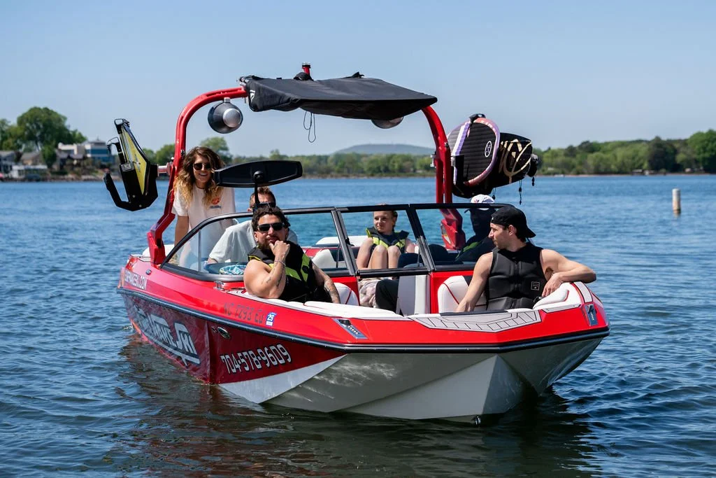 Group of Surf Wake Ski students on Lake Norman, NC