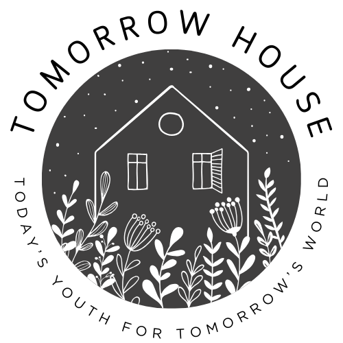 Tomorrow House Logo- House with flowers growing from it.