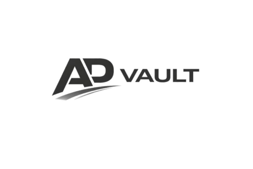 Logo for AD Vault in black and gray text with a stylized swoosh underneath