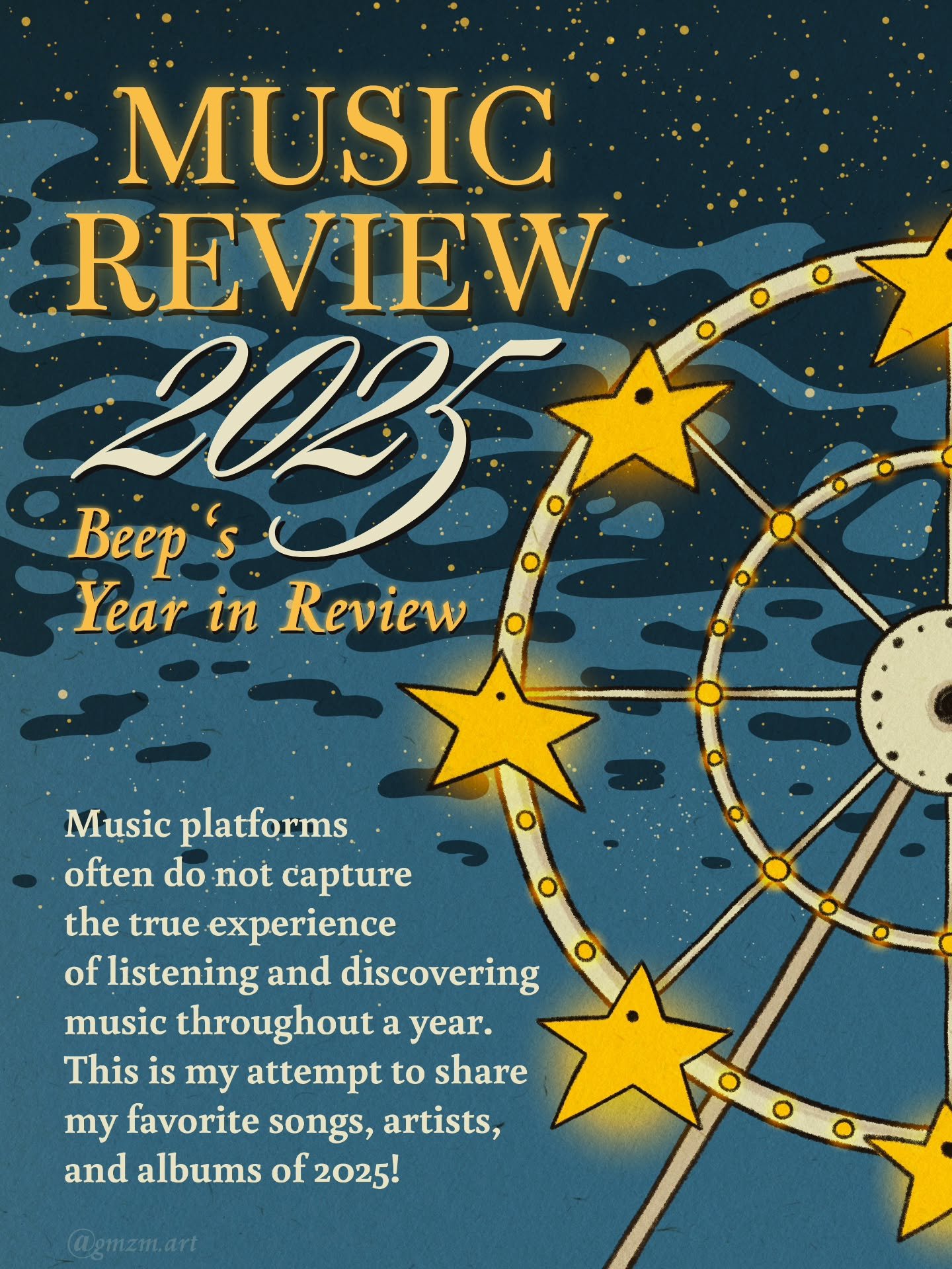 Welcome to my 2025 music review! I've been working on this for awhile, so I'm excited to share some of my more in depth thoughts from the year with anyone who is interested. Or if you just want to look at the pretty drawings, you can do that too :)
~
