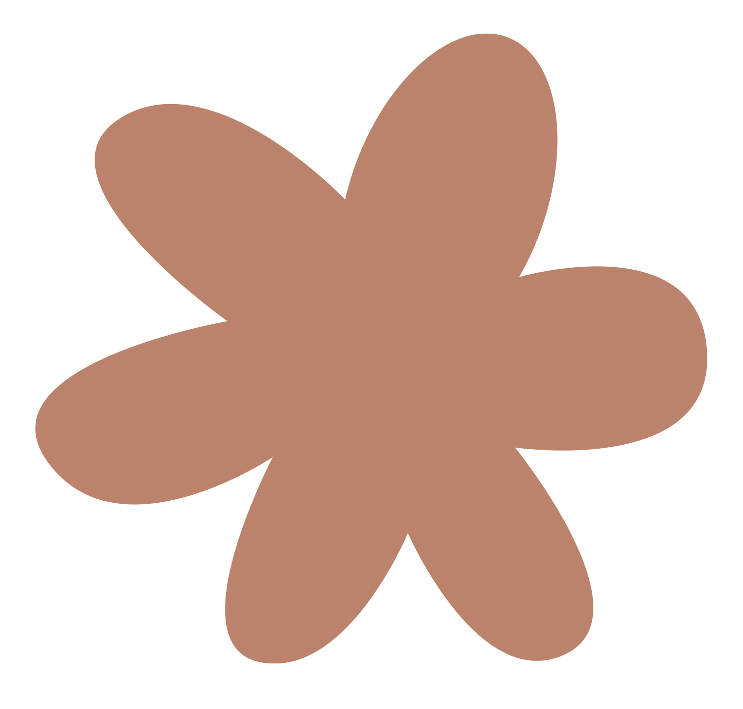 A brown, six-petaled flower-shaped object with rounded petals.