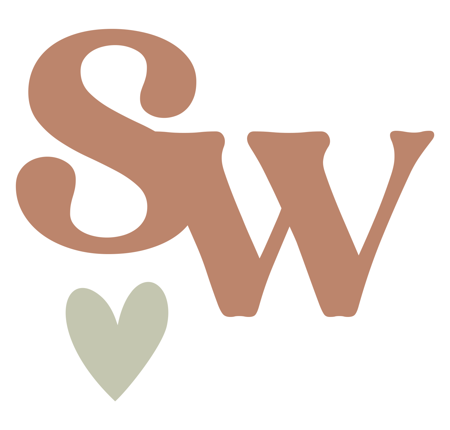 Stylized letters 's' and 'w' in brown with a small gray heart beneath them.