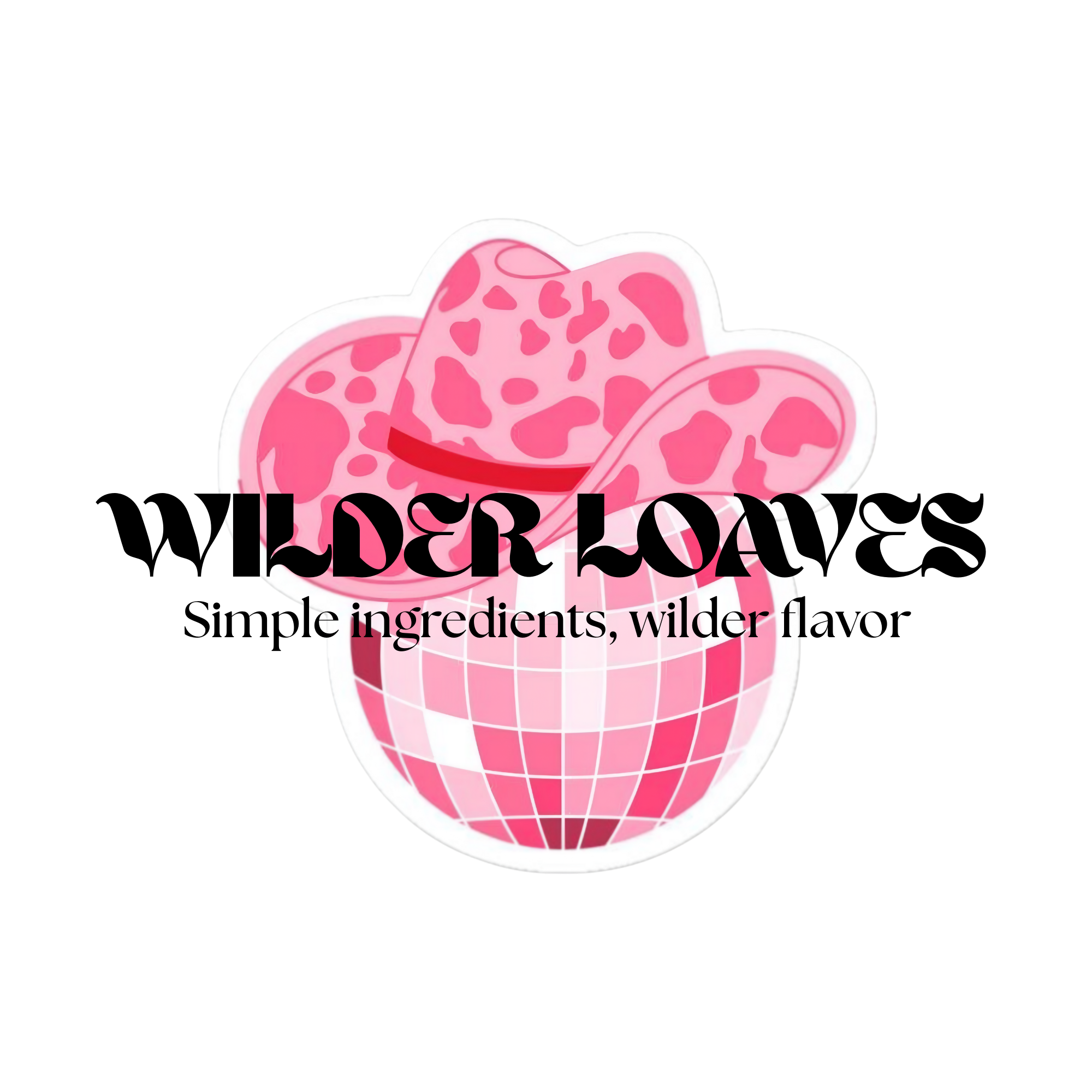 Pink cowboy hat with a leopard print pattern and a red band, styled as a logo with the text 'WILDER LOA'.