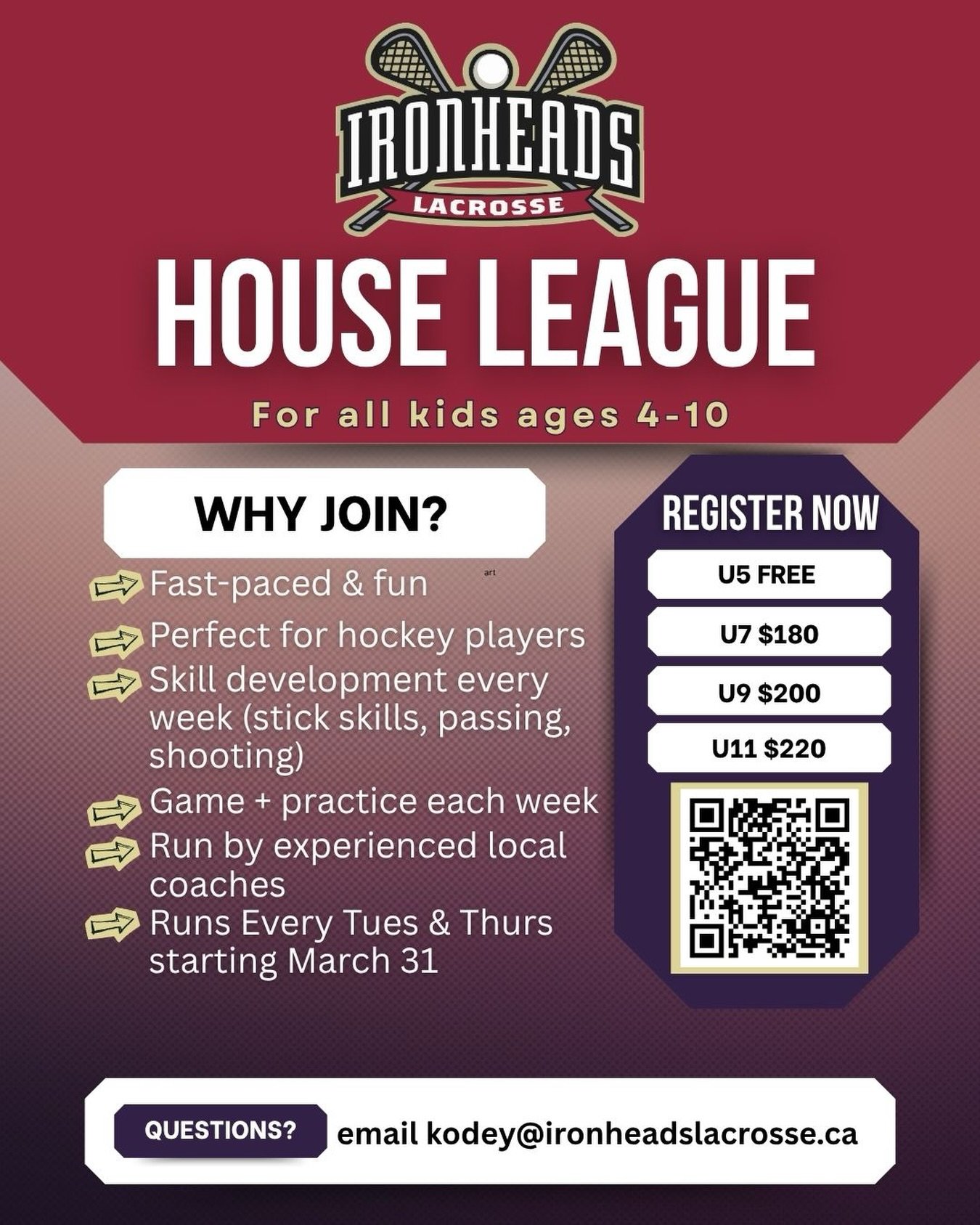 Don't miss out! You can still sign up for House League Lacrosse this spring!

Learn from the best - our coaches are West Durham alumni who've been there, done that! One even plays for the @nllbandits 

Register now at the link in our bio.