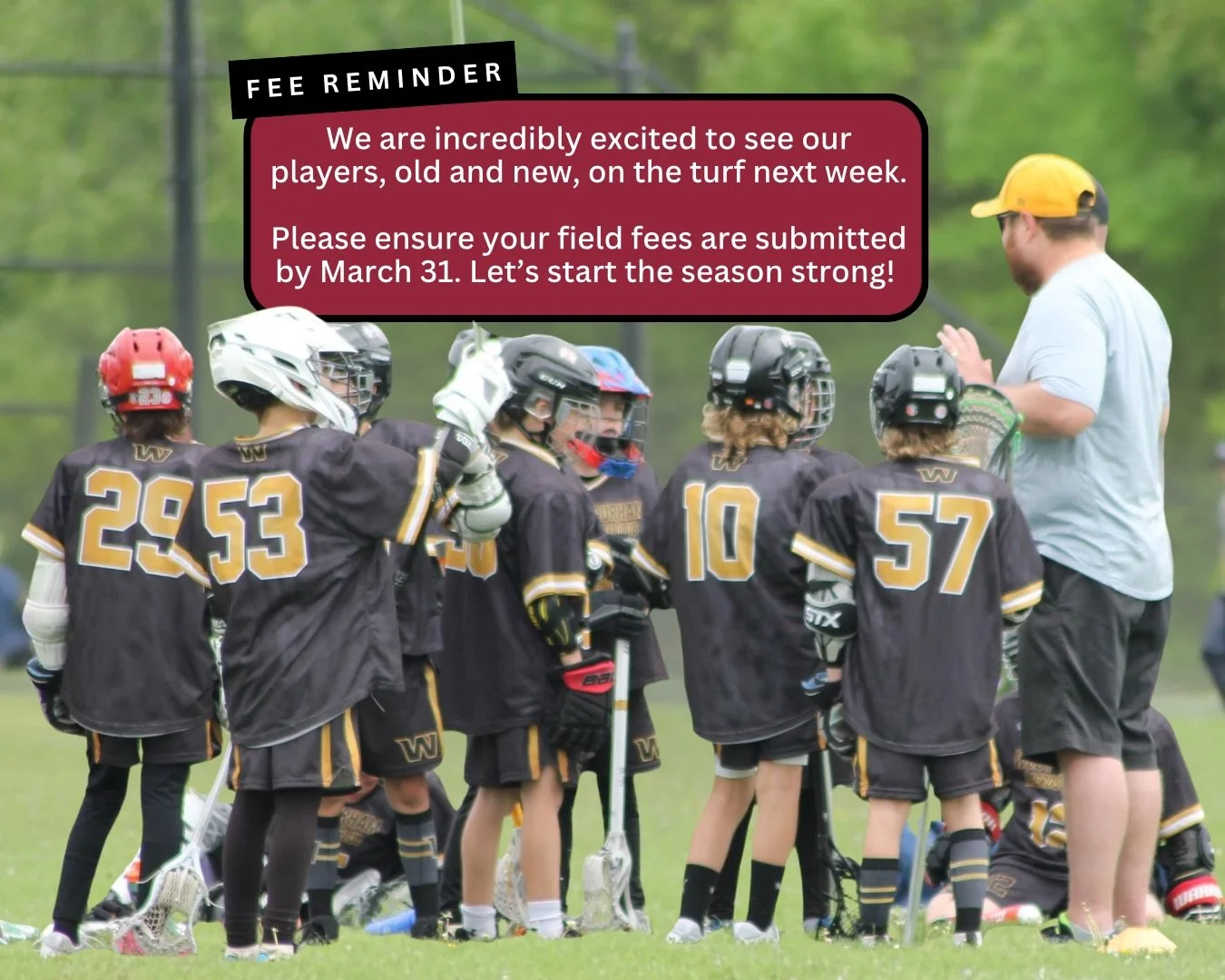 💥 ATTENTION IRONHEADS! Field lacrosse starts next week! 🏆

All field fees must be submitted by March 31. Don&rsquo;t delay&mdash;secure your spot and get ready to work. ⏳🛡️