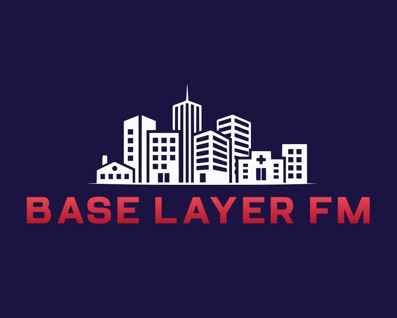 Logo of base Layer FM against the San Francisco skyline overlooking properties base layer FM manages .