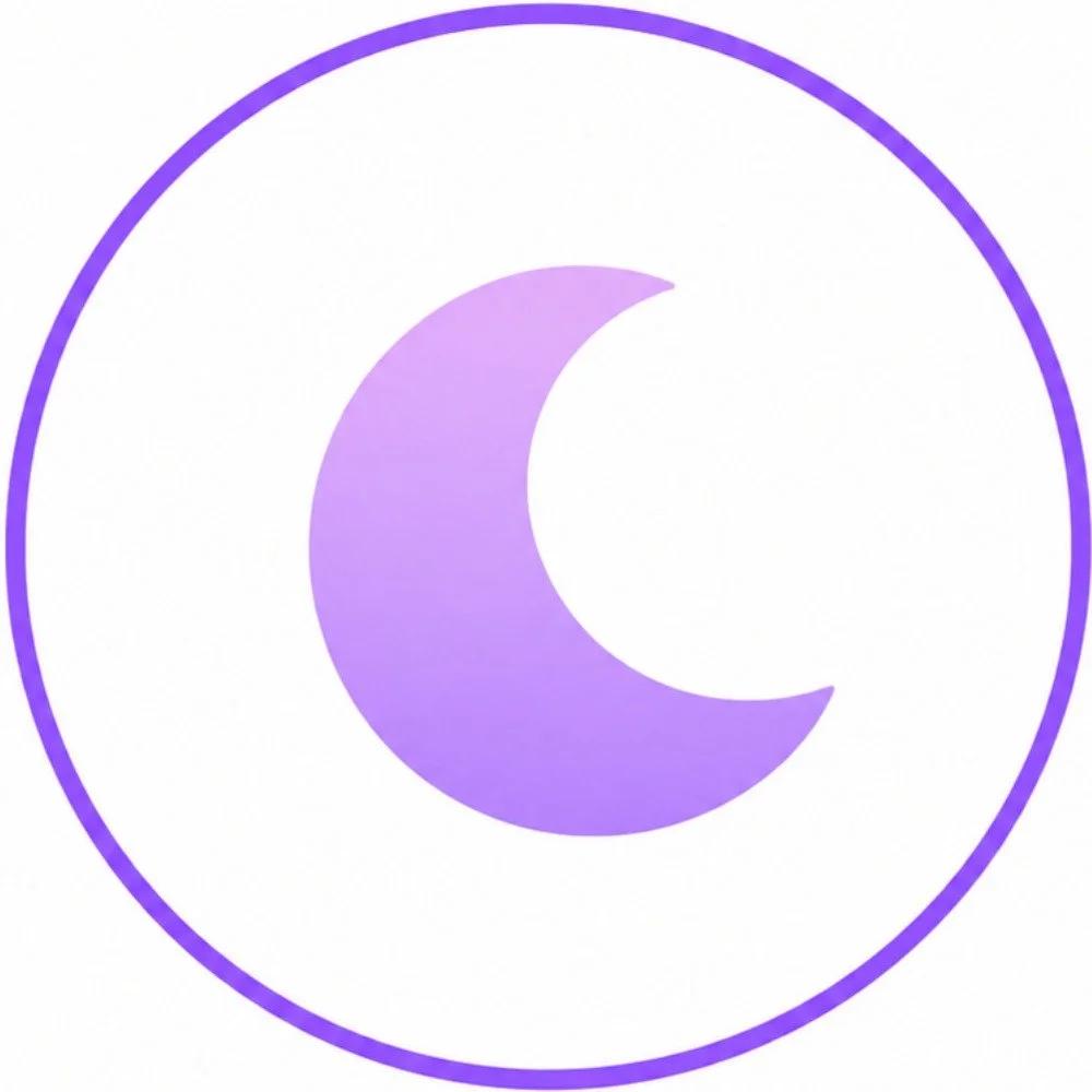 A purple crescent moon inside a purple circle on a white background.