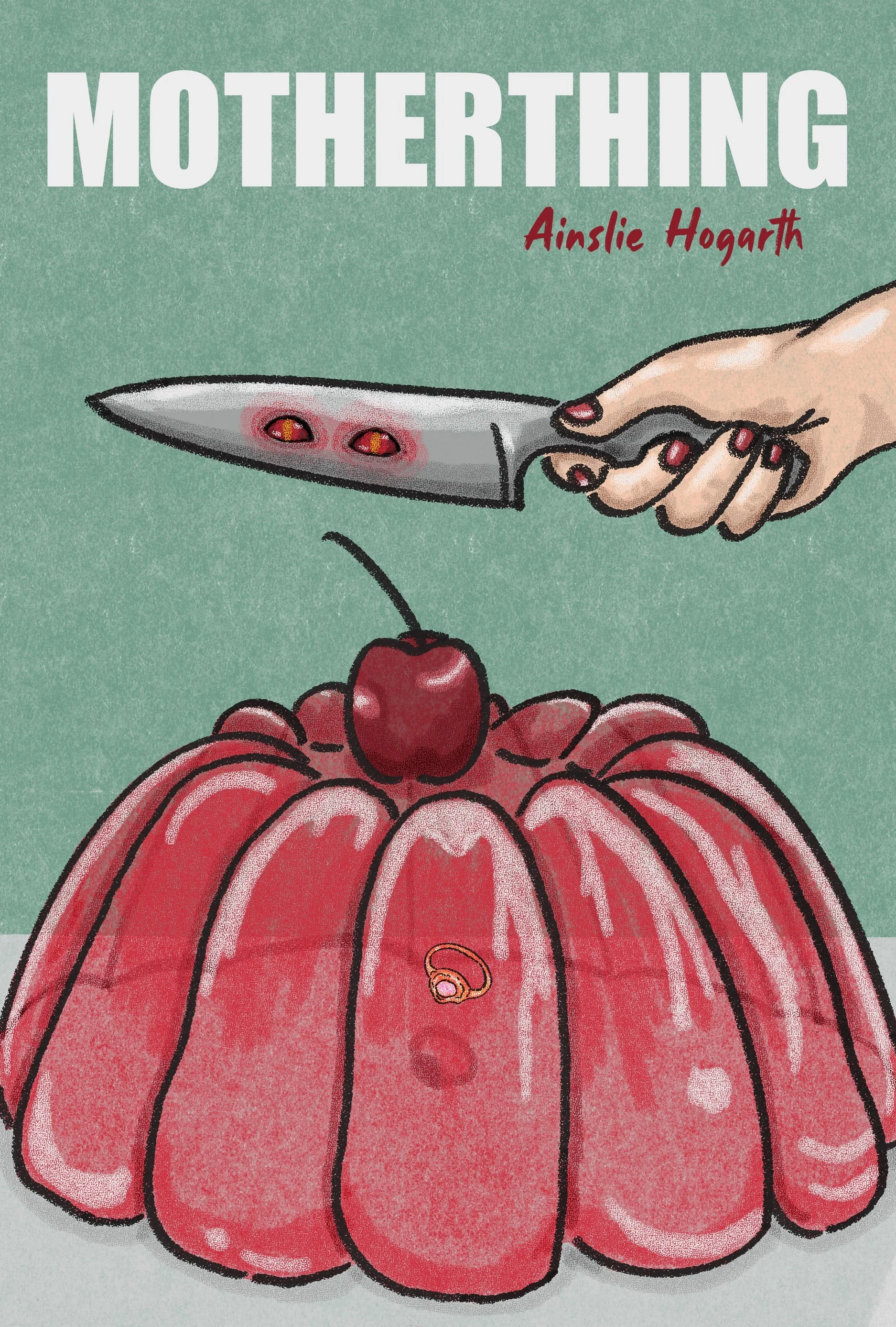 A book cover illustration for the horror novel Motherthing by Ainslie Hogarth. Created for an industry gig assignment. 6.25” x 9.25” and 2” x 2” Digital Illustrations, Class: Illustration 4 - Thesis Development. Year: 2024