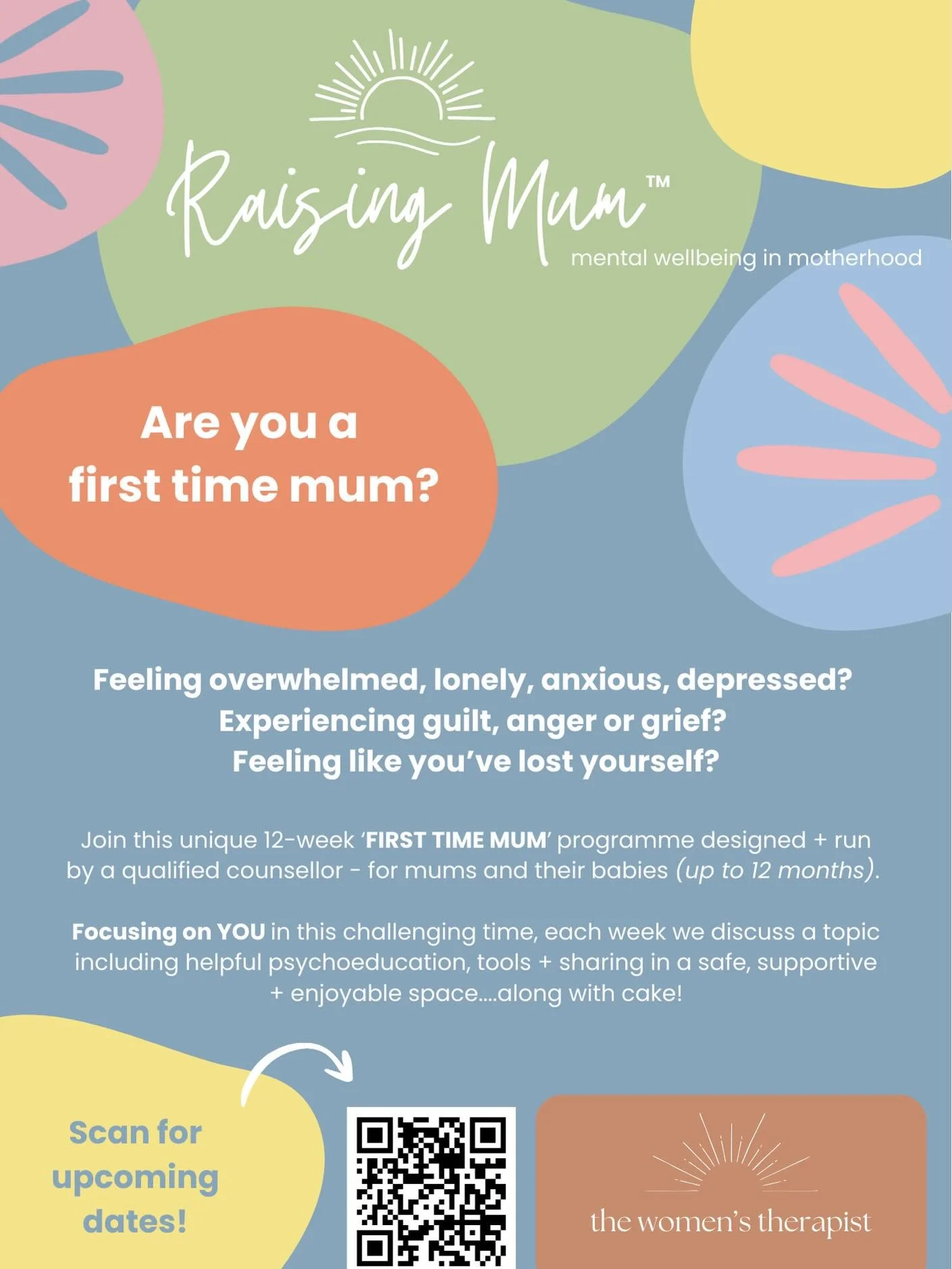 Calling all first time mums. Are you feeling overwhelmed, lonely, anxious, depressed? Experiencing guilt, anger or grief? Feeling like you&rsquo;ve lost yourself?

Join this unique 12-week &lsquo;FIRST TIME MUM&rsquo; programme designed and run by a 