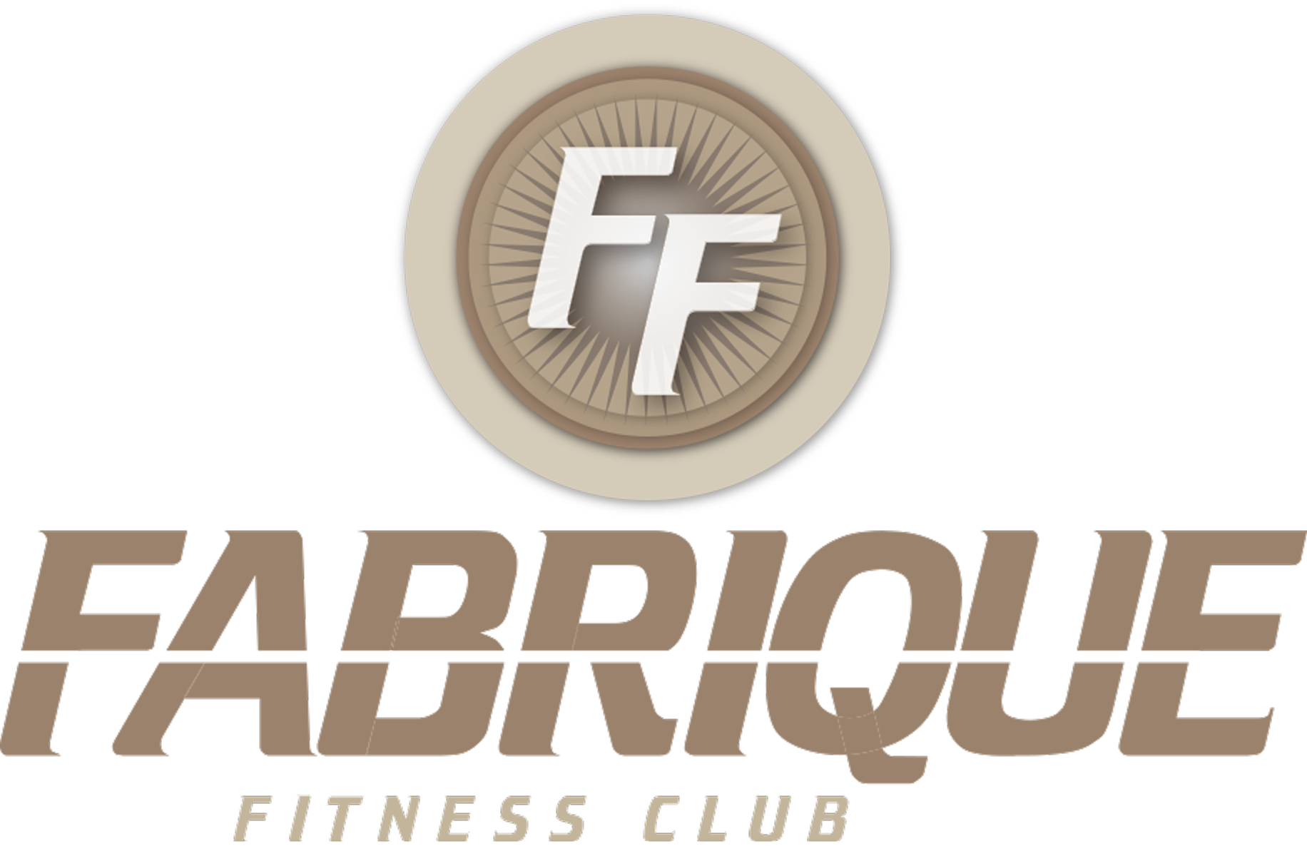 Logo du club de sport Fade Route Fitness Club avec le texte en 3D et une icône circulaire avec les lettres 'FF'.