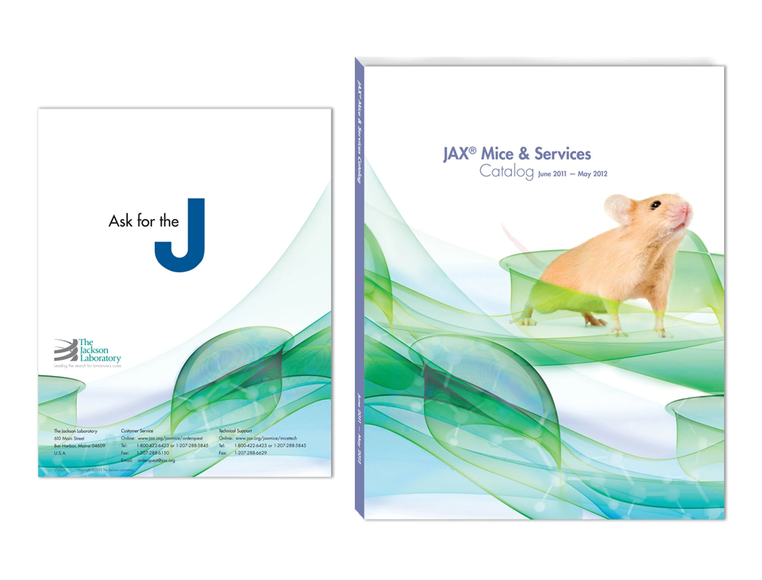 Cover of JAX Mice & Services catalog with a mouse and green abstract waves.
