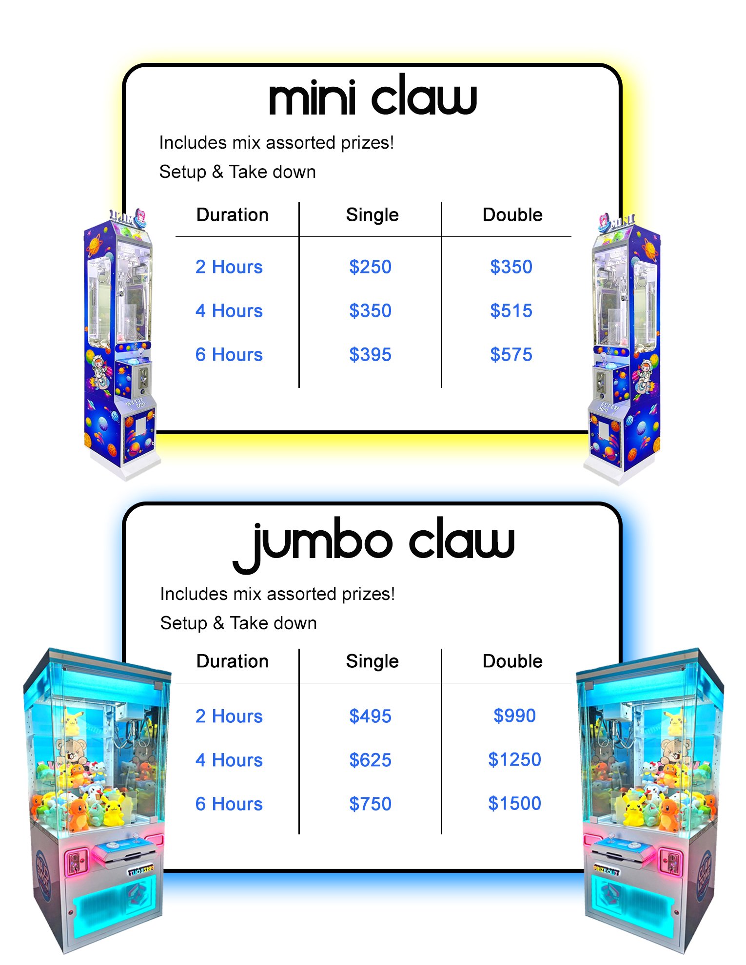 Happy Claw Machine Rentals Pricing www.happyclaw.co