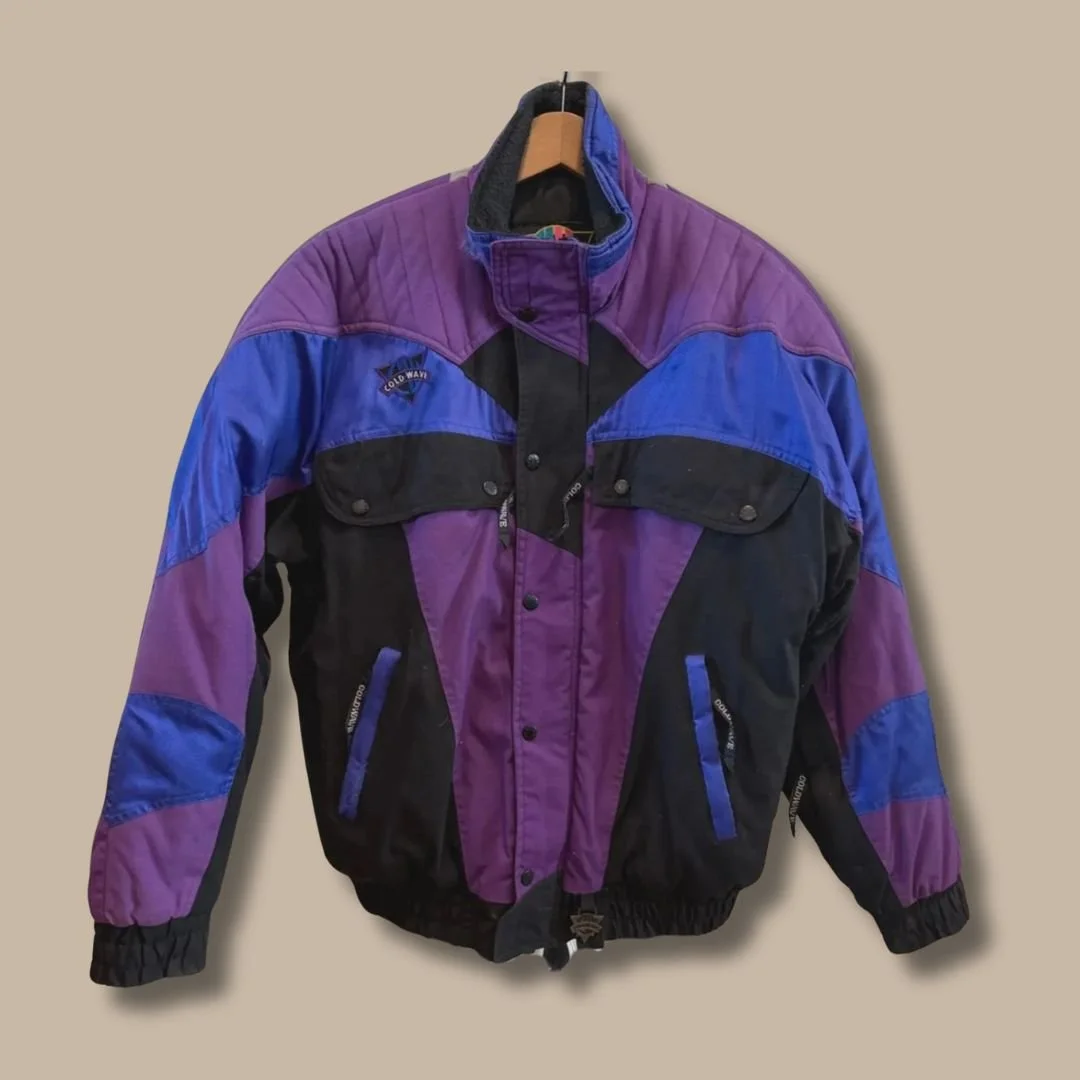 Vintage 90s Colorblock Ski Jacket | Purple Blue Winter Coat, Large