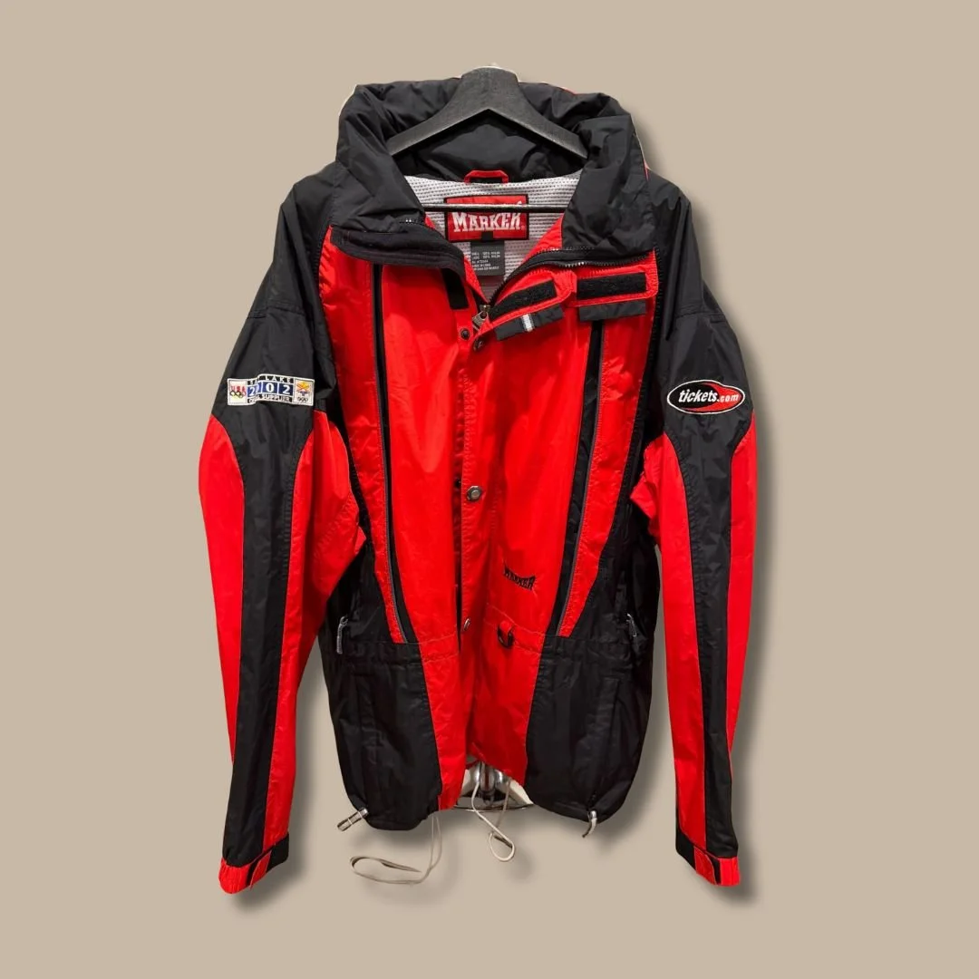 Vintage Marker Ski Jacket Mens XL Red Black Salt Lake City 2002 Olympics Y2K Snowboard Shell