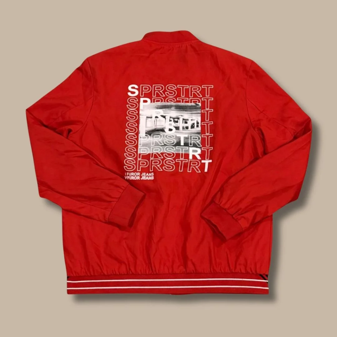 Red Graphic Bomber Jacket | V Furor Jeans Y2K Streetwear