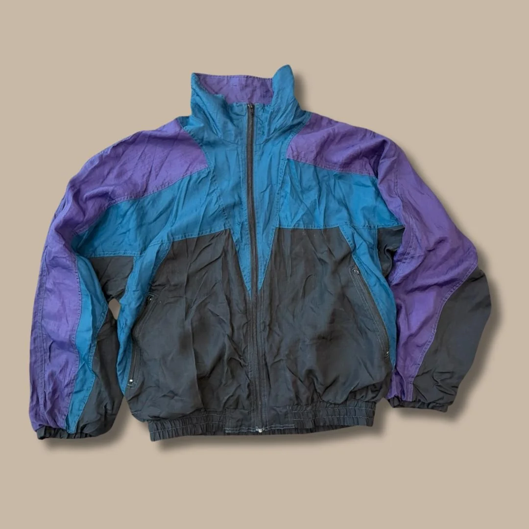 Vintage 90s Colorblock Windbreaker Jacket | Purple Teal Black | Lightweight Retro Track Jacket | Unisex Streetwear