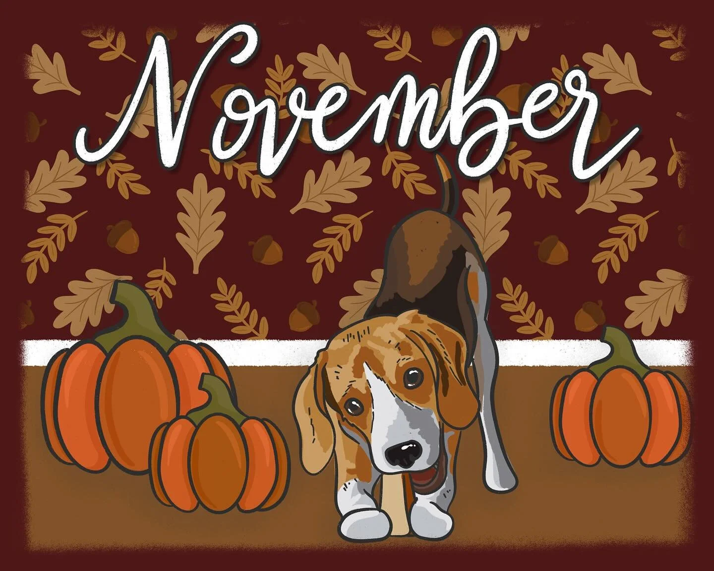 Happy November!! Here&rsquo;s a close up of the design I made for my 2026 dog calendar for this month! 

#digitalart #digitalartist #dogart #beagleart #dogcalendar #etsy #etsyshop #handdrawn #animalart #petlovers #dogloverscalendar