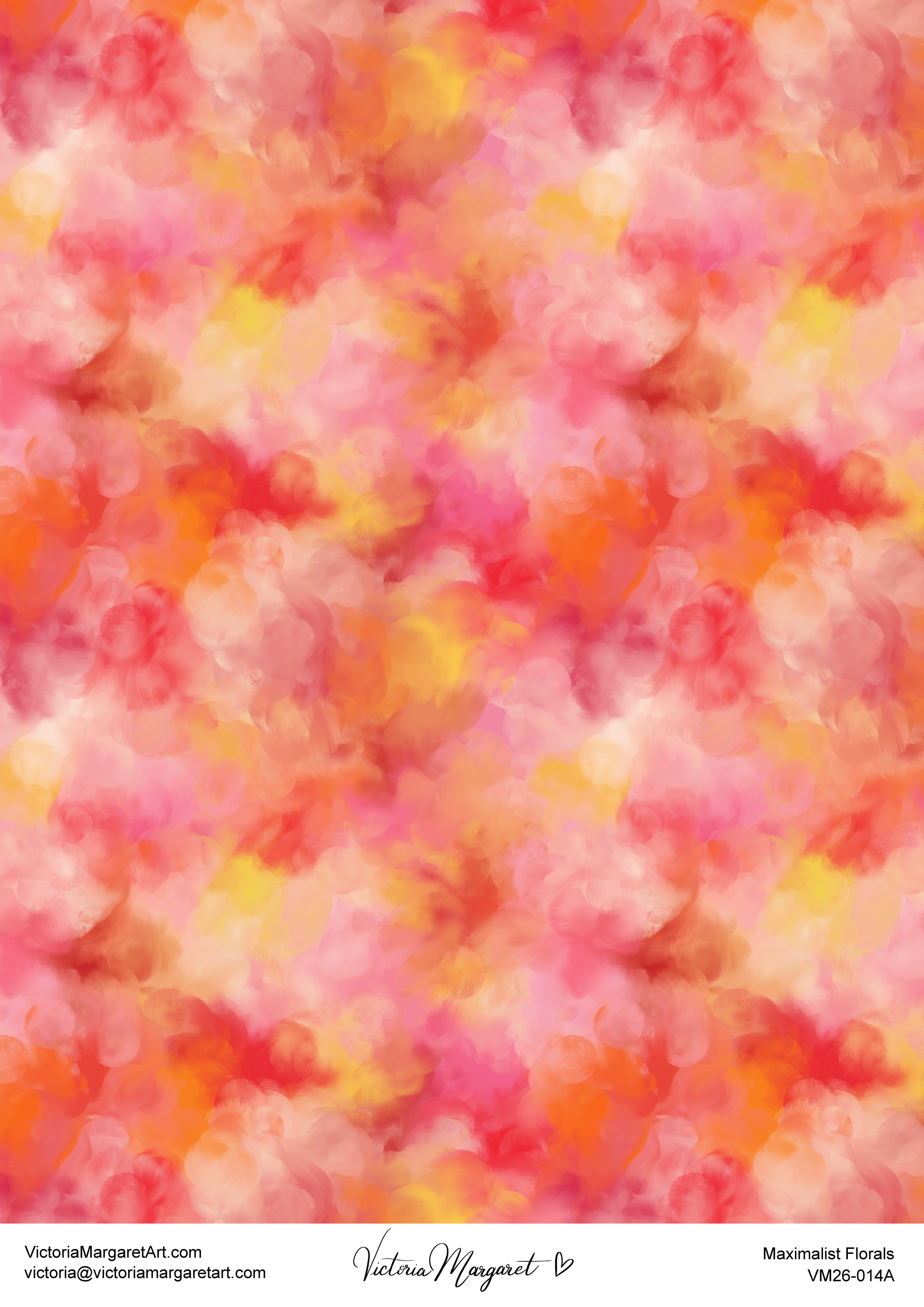 Abstract background with pink, red, orange, and yellow painterly blobs.