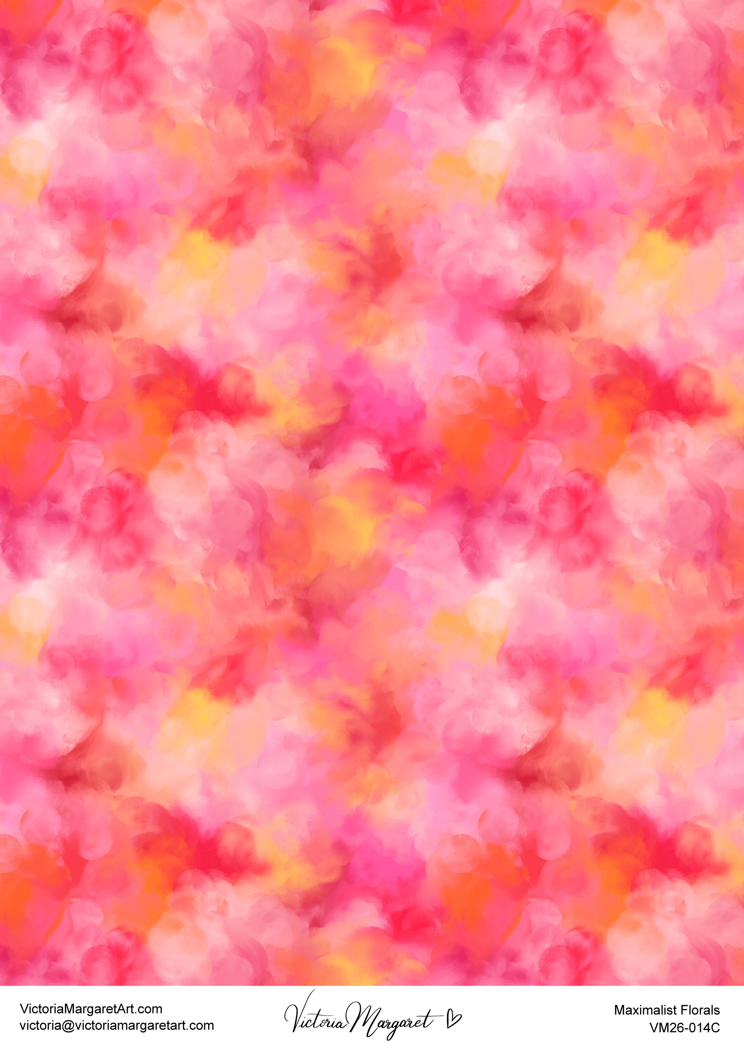 Abstract background with pink, red, orange, and yellow painterly blobs.