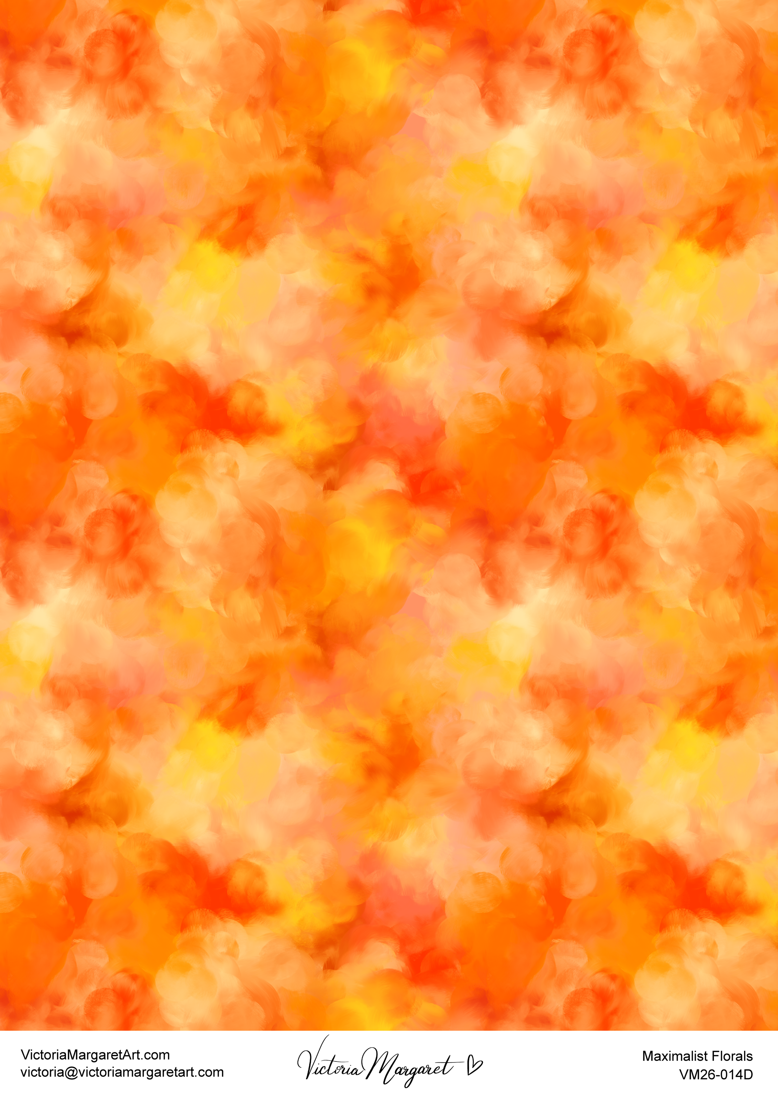 Abstract background with orange, and yellow painterly blobs.