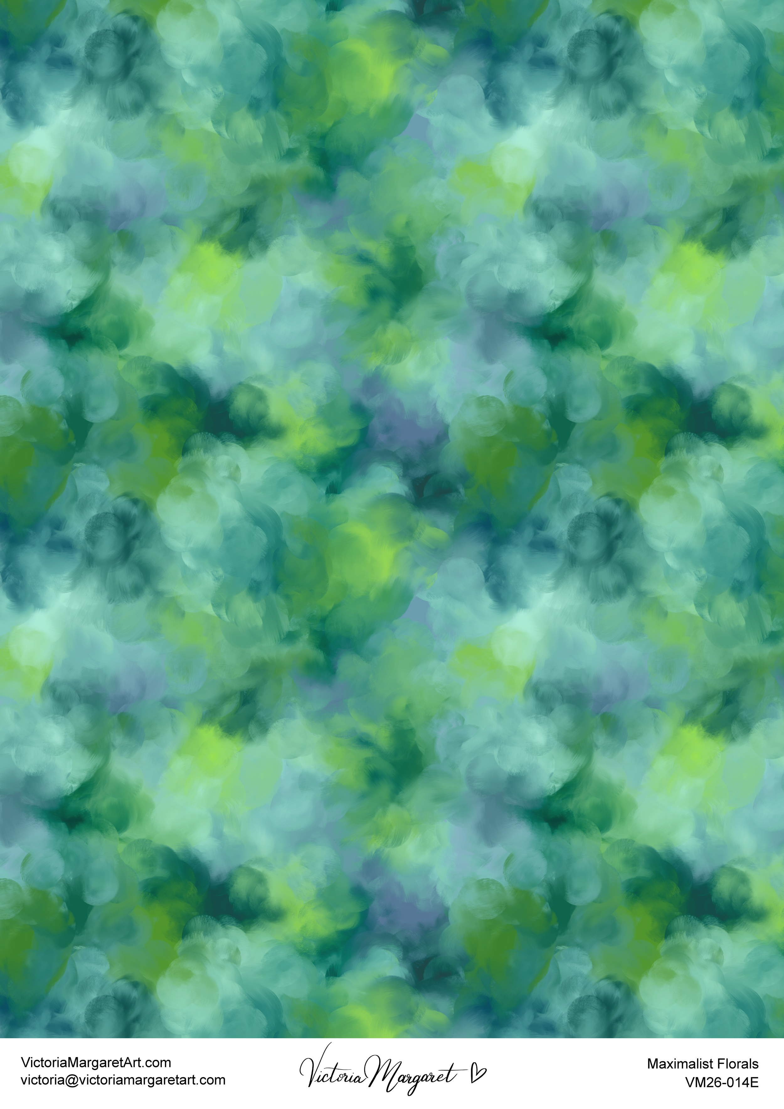 Abstract background with green and blue painterly blobs.