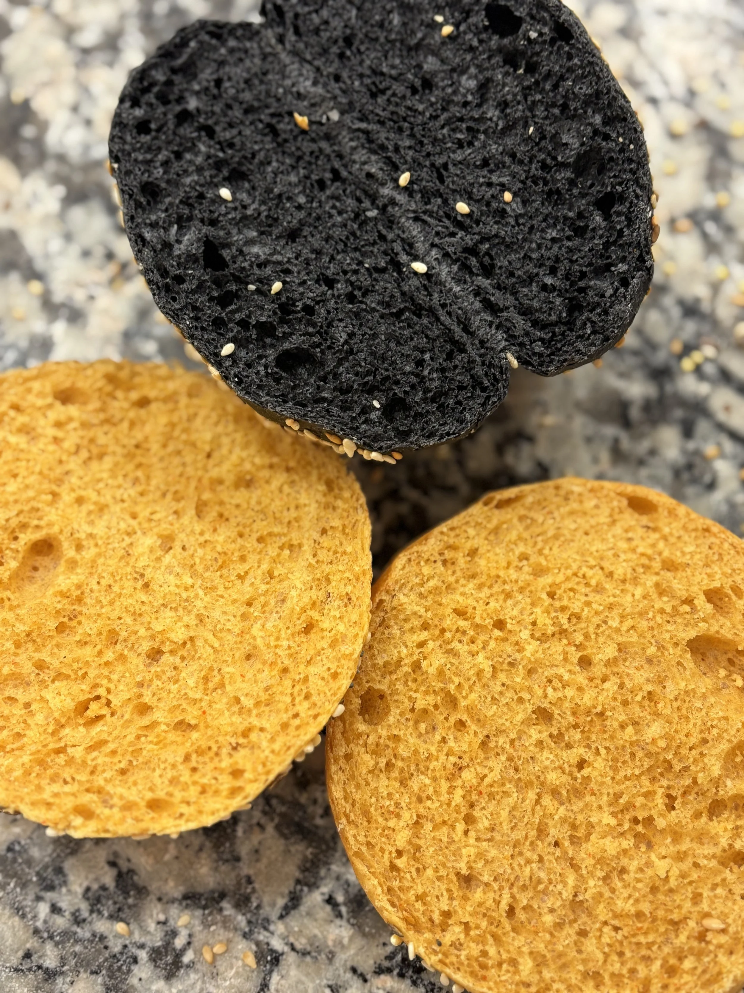 Multi-colored hamburger buns