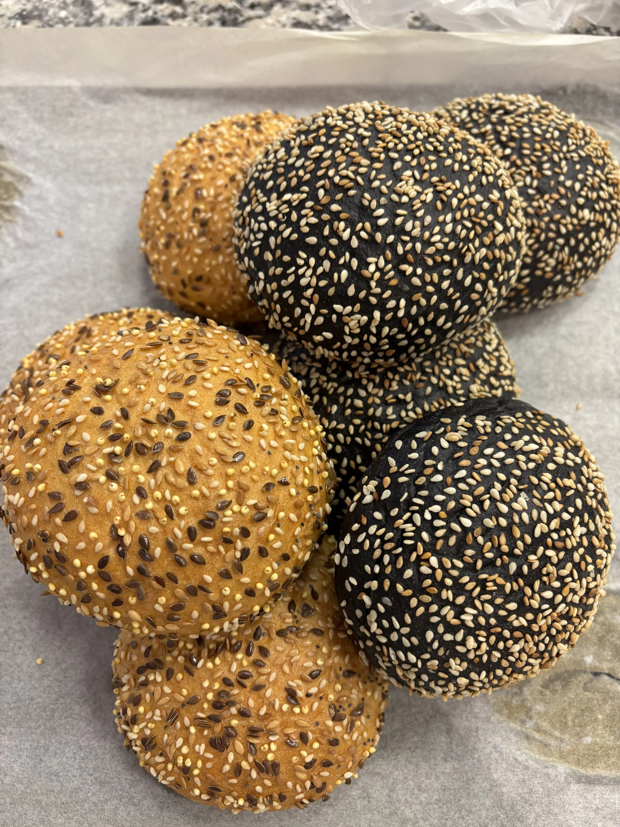 Multi-colored hamburger buns