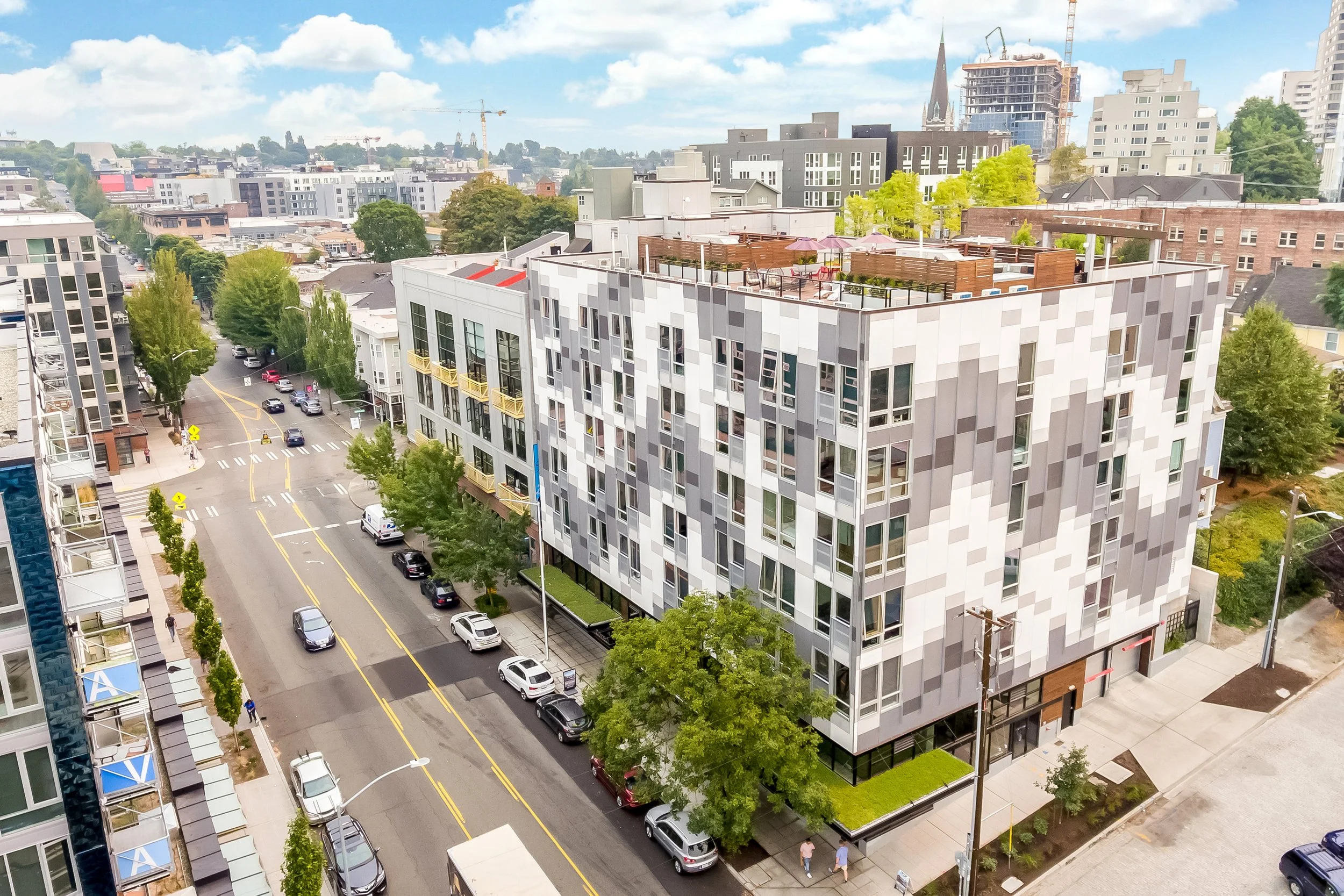 Aerial view of the Cove apartments on Capitol Hill in Seattle, Washington
