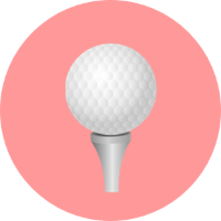 Close-up of a golf tee and golf ball on a pink background.