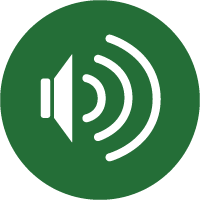 Speaker with sound on a green background.