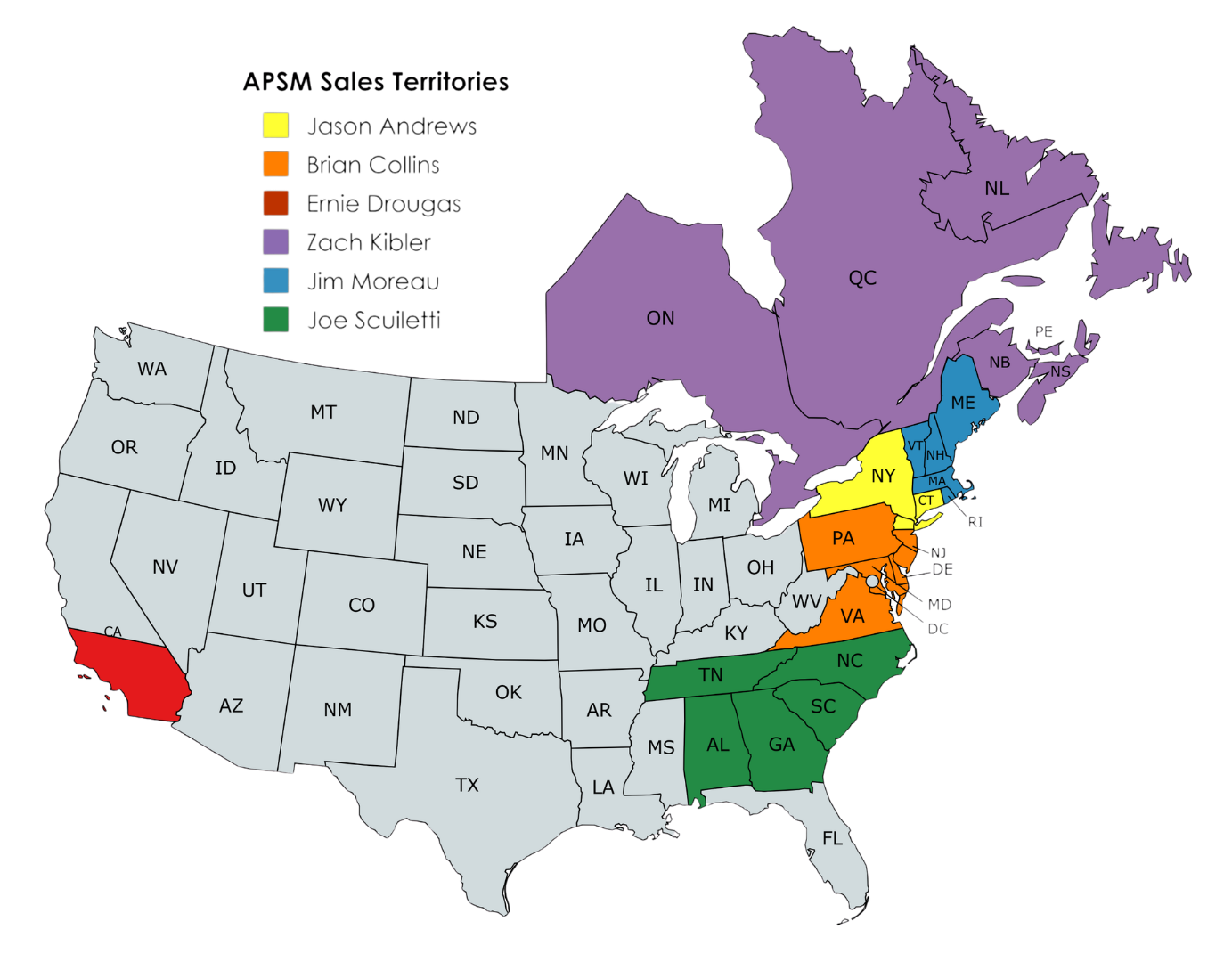 Andrews Precision Sales and Marketing Sales Territory map.
